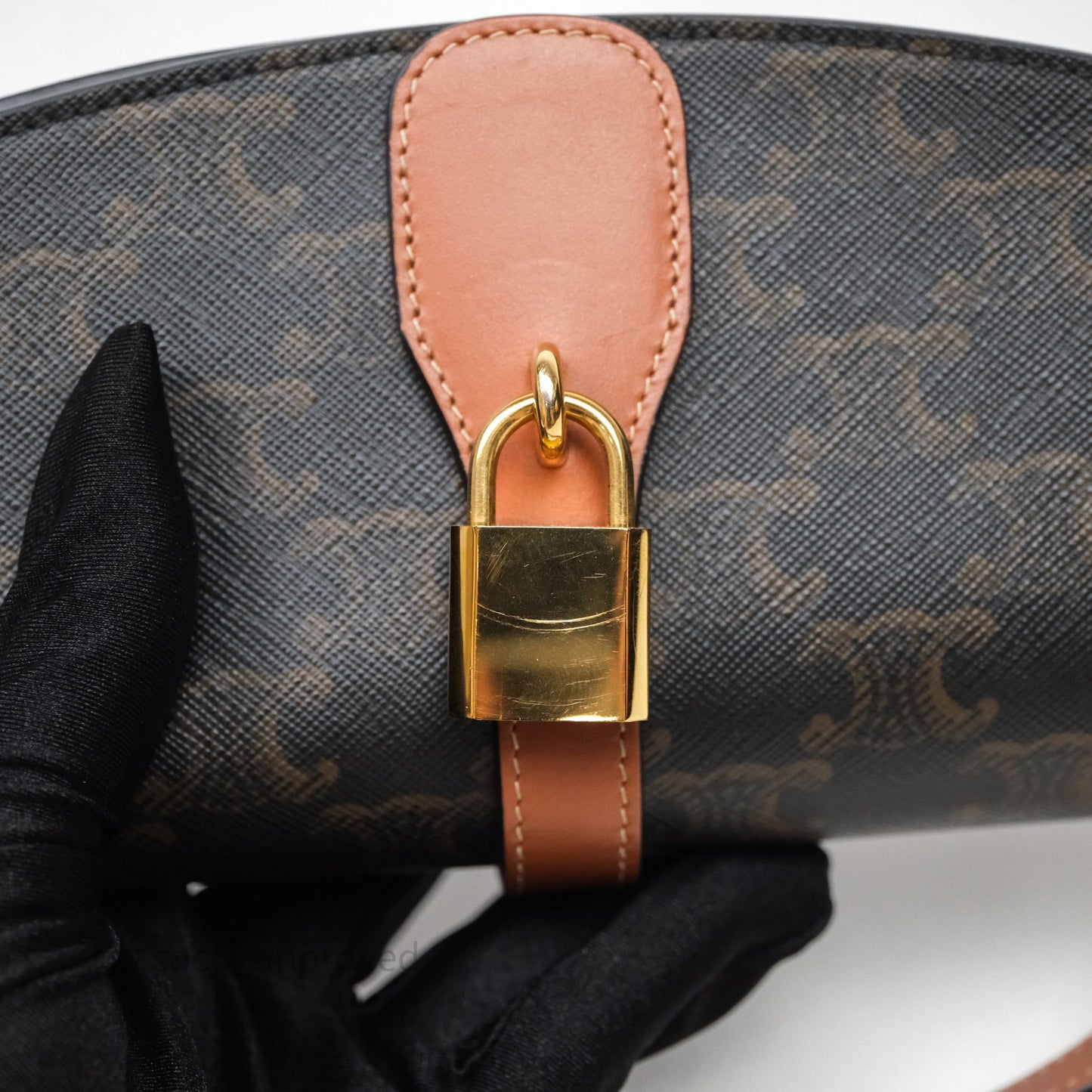 Celine Clutch on Strap Tabou Triomphe Canvas Tan Calfskin