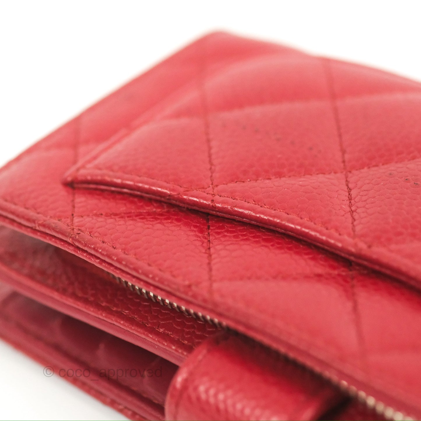 Chanel Classic French Wallet Quilted Red Caviar Silver Hardware