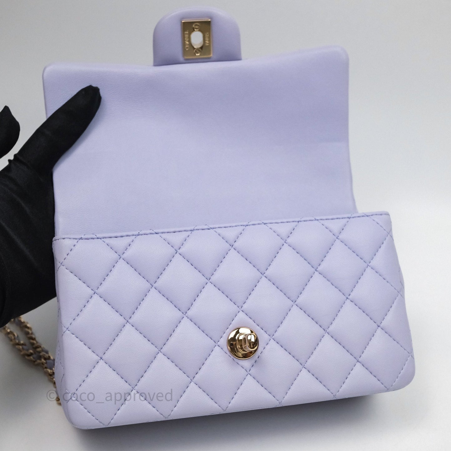 Chanel Top Handle Mini Rectangular Flap Purple Lambskin Gold Hardware