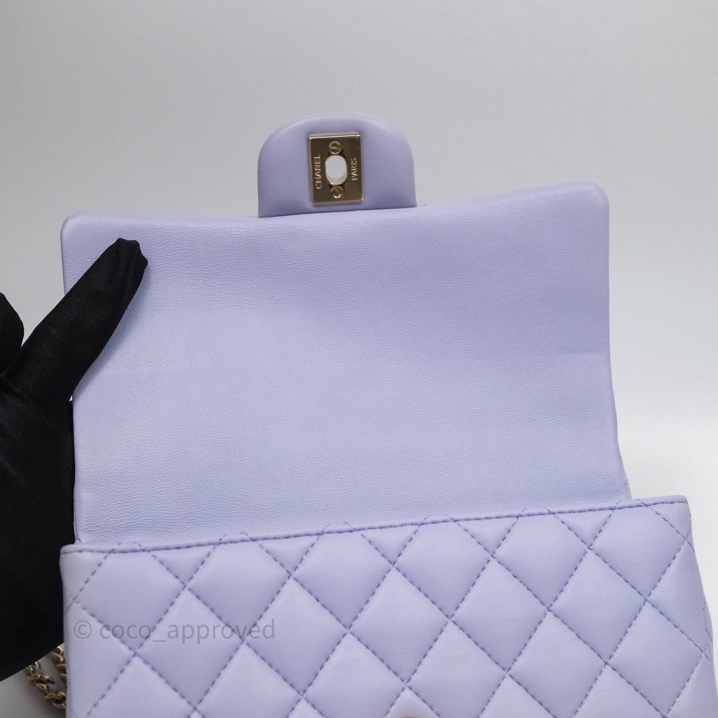 Chanel Top Handle Mini Rectangular Flap Purple Lambskin Gold Hardware