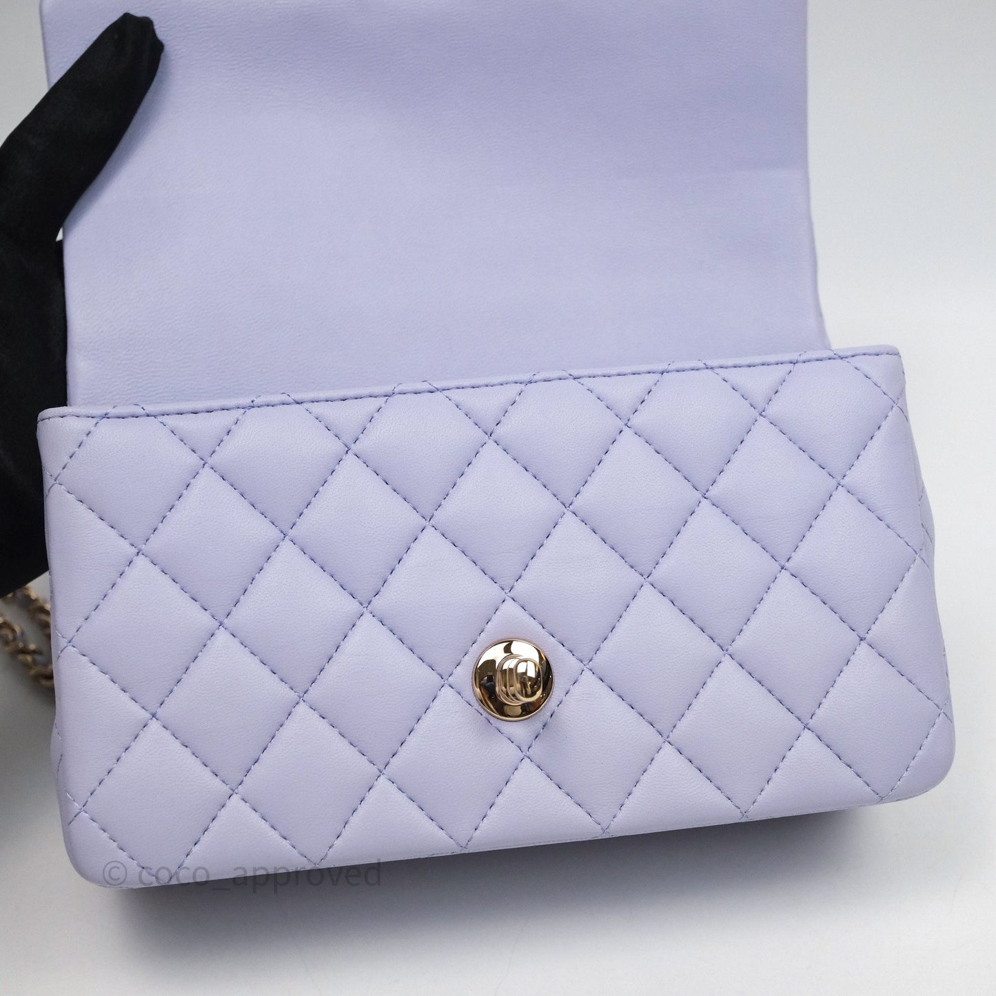 Chanel Top Handle Mini Rectangular Flap Purple Lambskin Gold Hardware