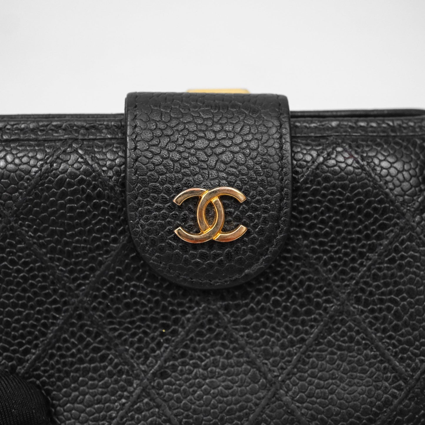 Chanel Vintage Buckle Wallet Black Caviar Gold Hardware⁣