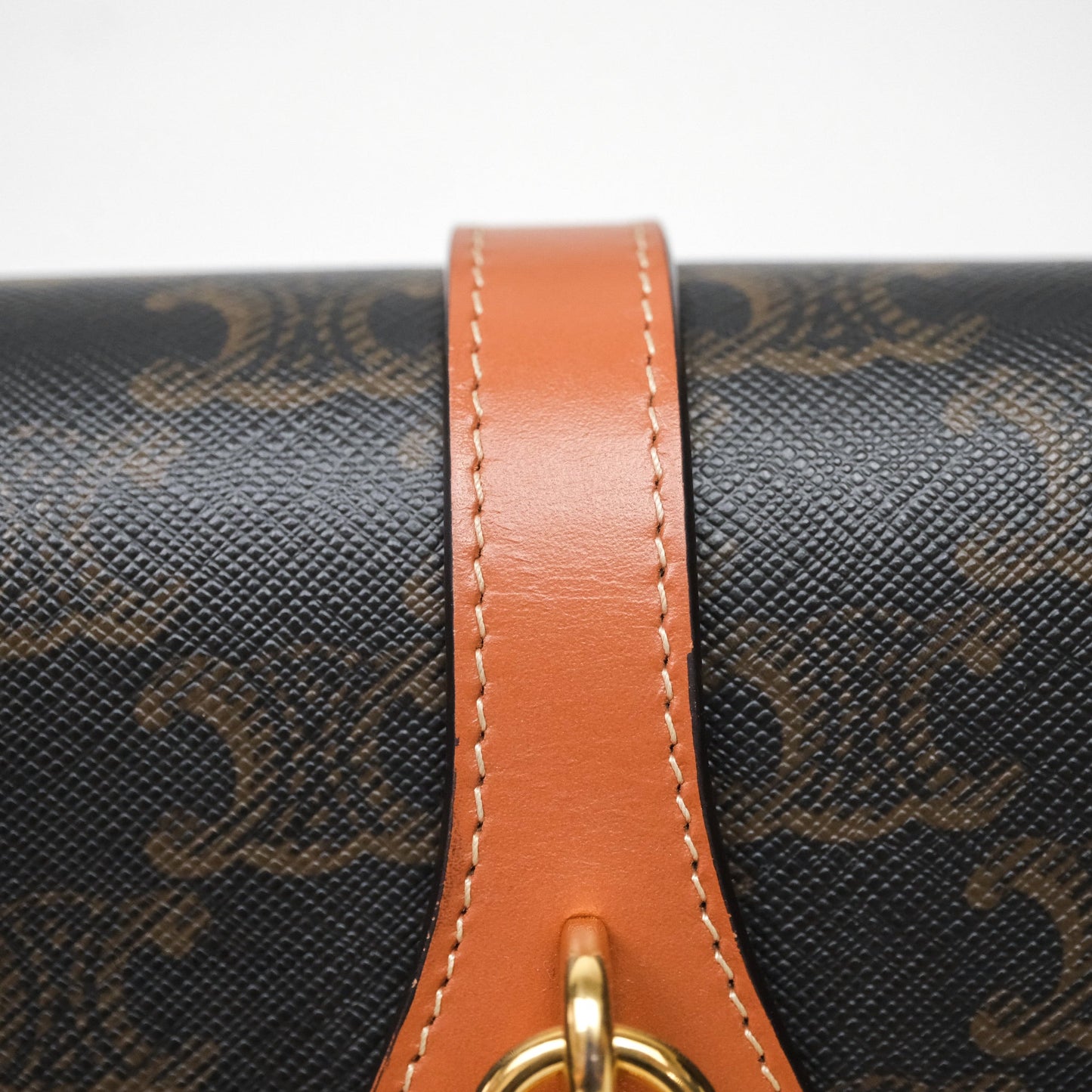 Celine Clutch on Strap Tabou Triomphe Canvas Tan Calfskin