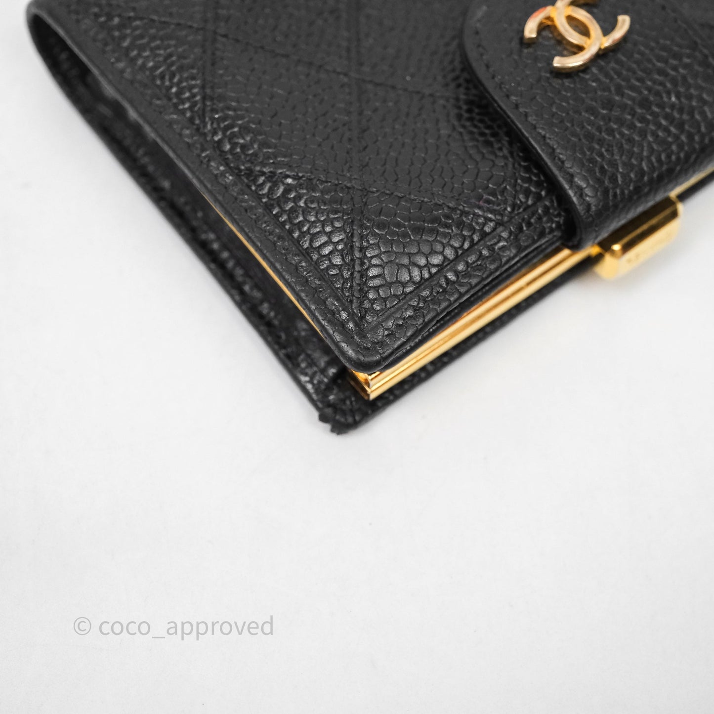 Chanel Vintage Buckle Wallet Black Caviar Gold Hardware⁣