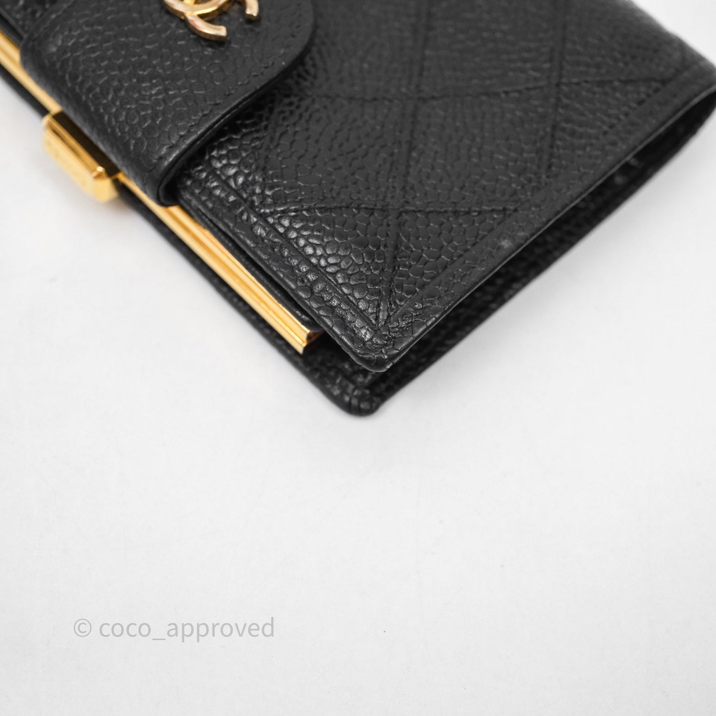 Chanel Vintage Buckle Wallet Black Caviar Gold Hardware⁣