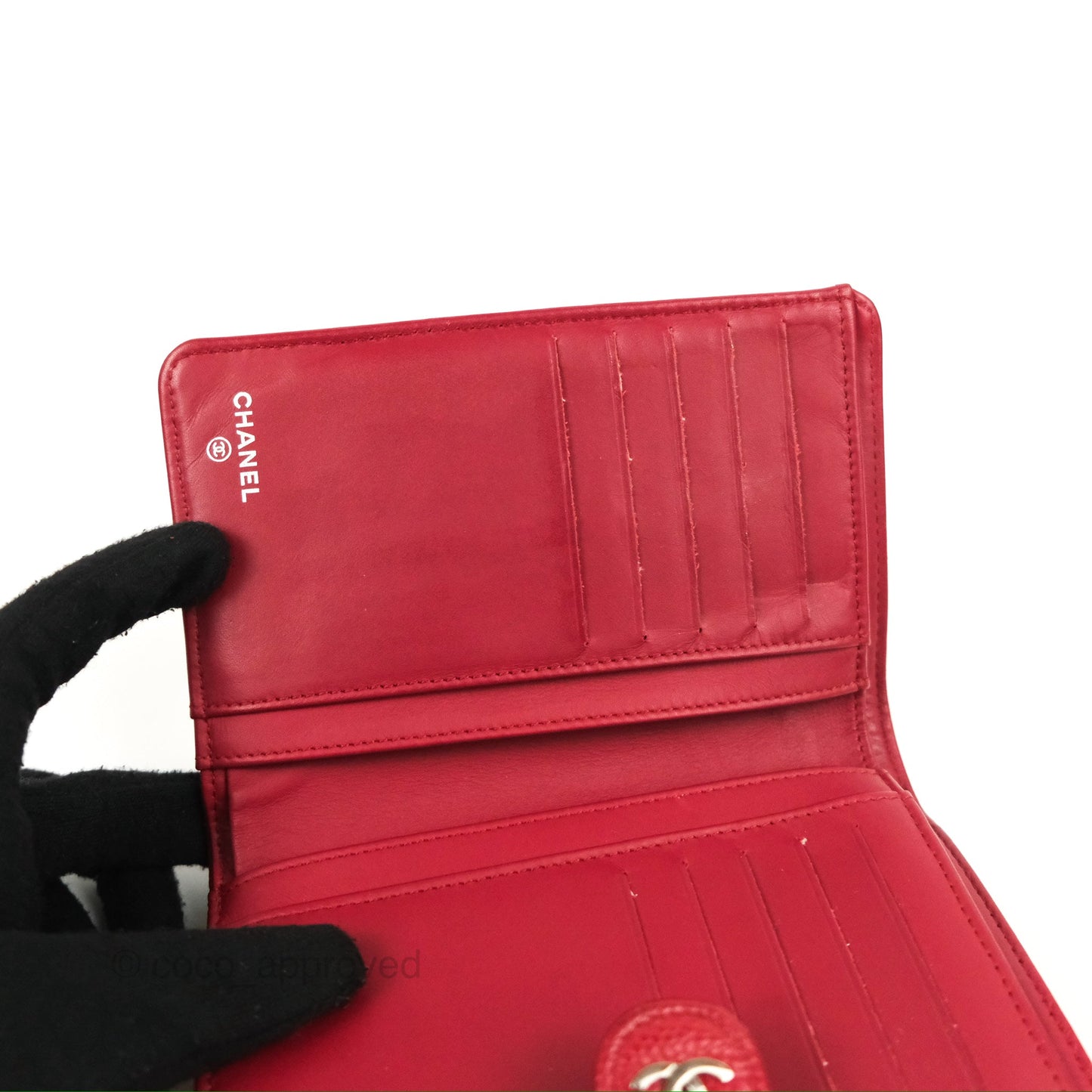 Chanel Classic French Wallet Quilted Red Caviar Silver Hardware