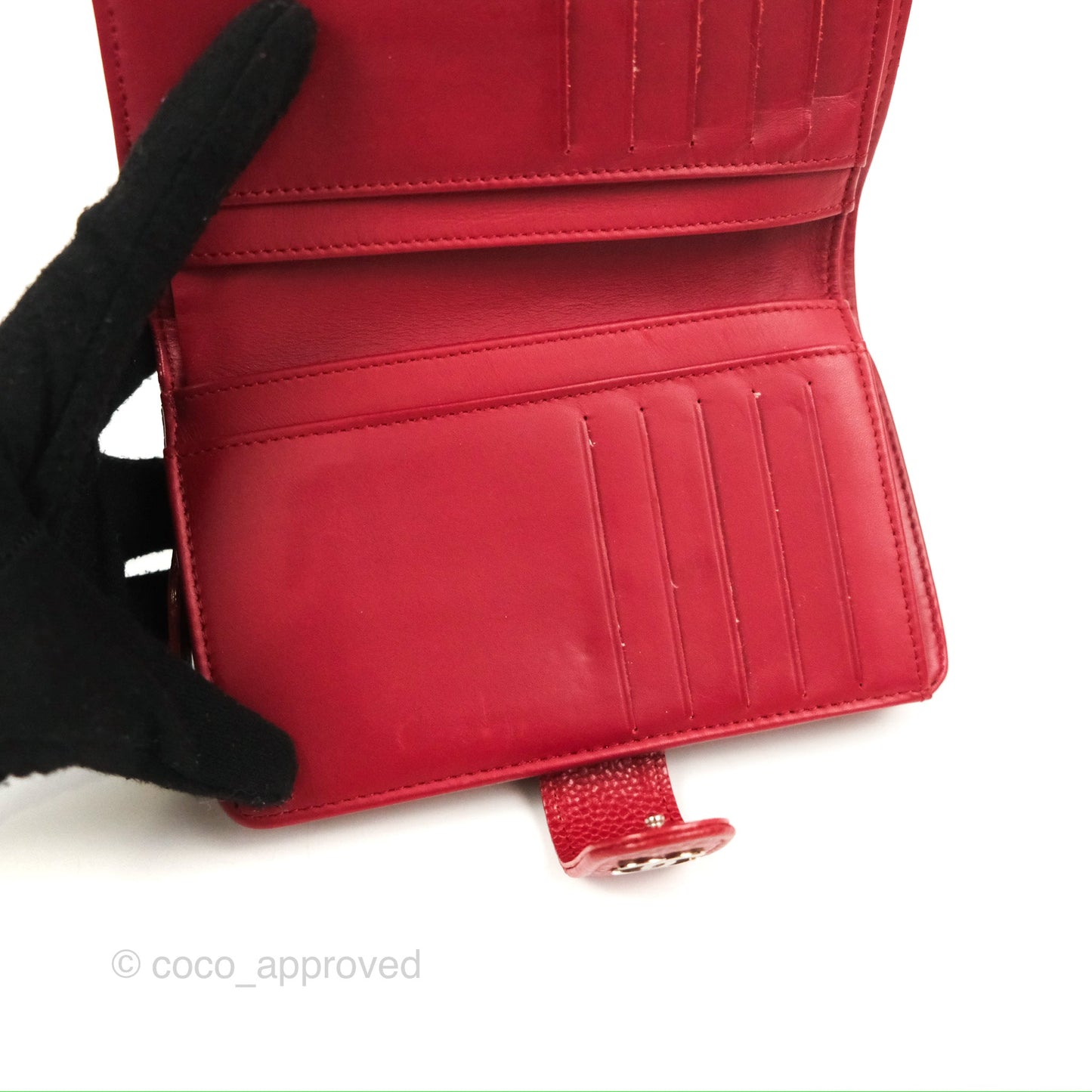 Chanel Classic French Wallet Quilted Red Caviar Silver Hardware