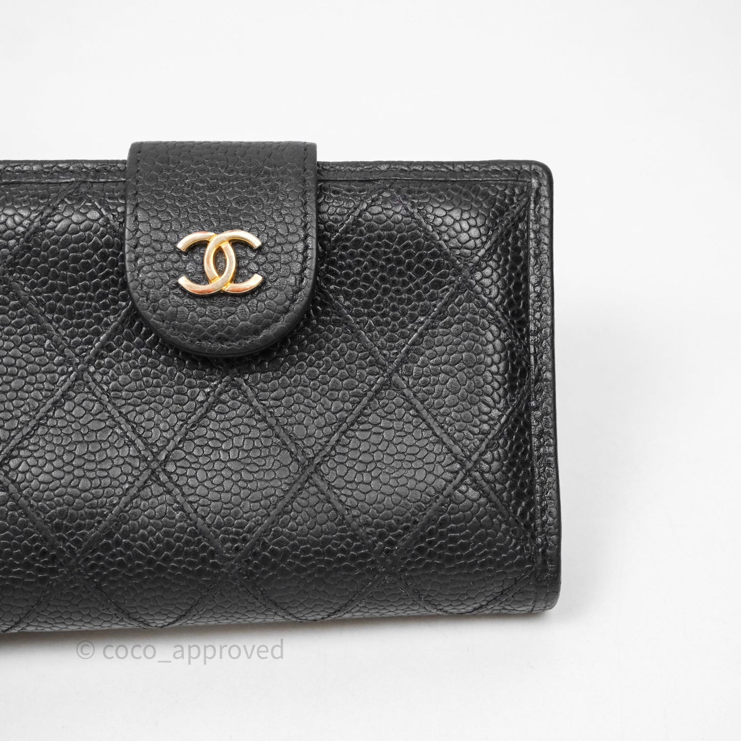 Chanel Vintage Buckle Wallet Black Caviar Gold Hardware⁣