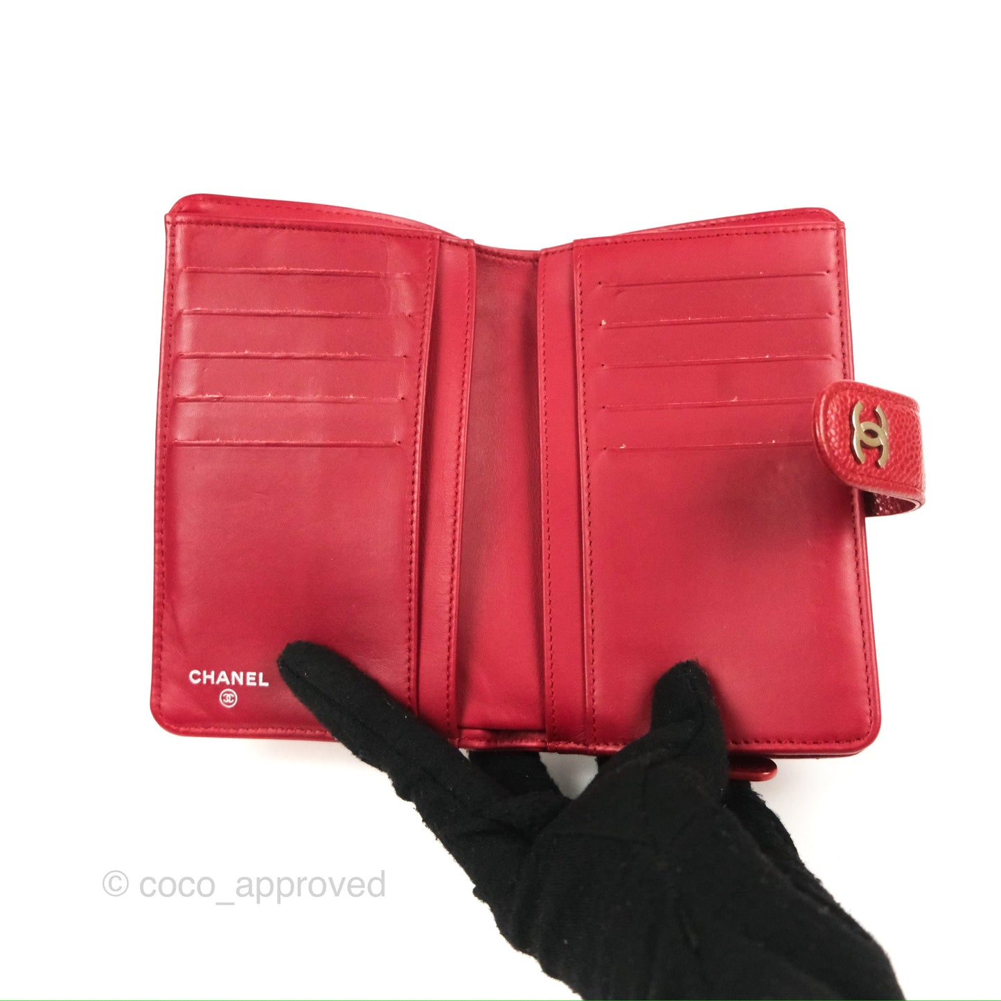 Chanel Classic French Wallet Quilted Red Caviar Silver Hardware