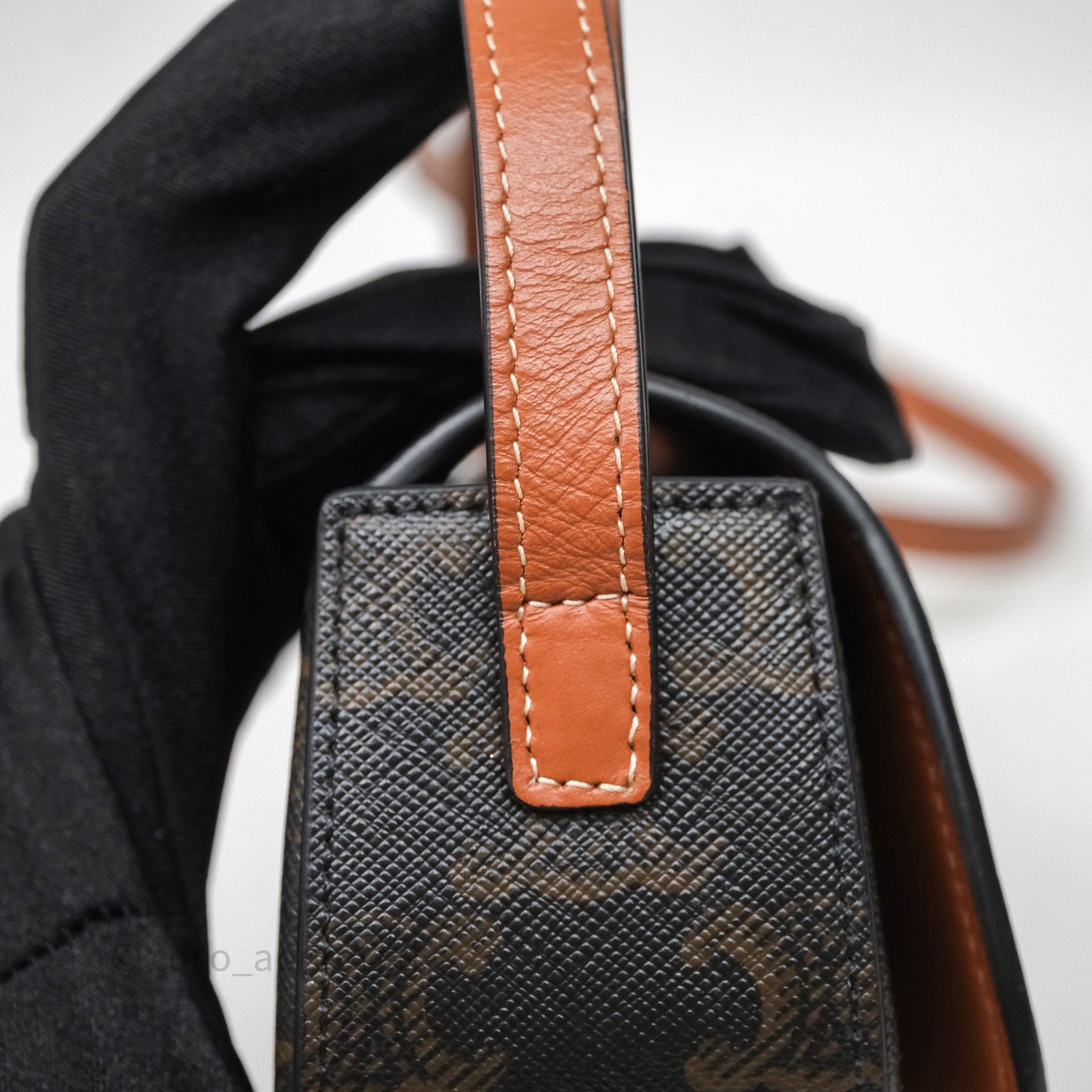 Celine Clutch on Strap Tabou Triomphe Canvas Tan Calfskin