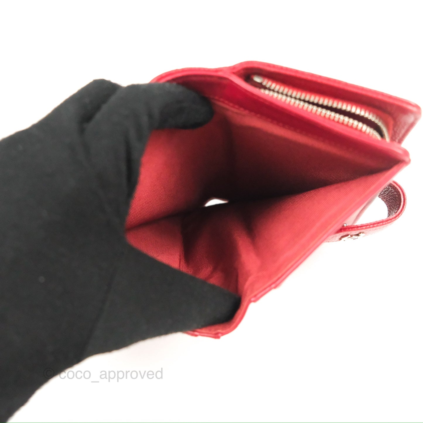 Chanel Classic French Wallet Quilted Red Caviar Silver Hardware