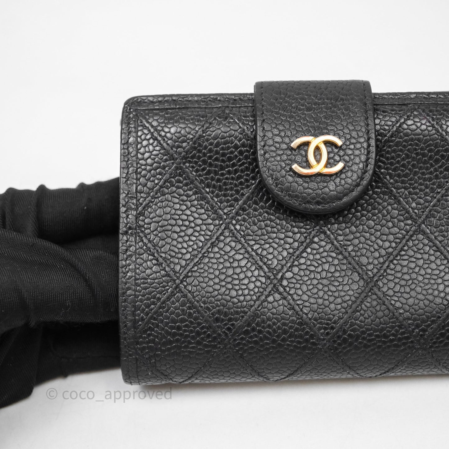 Chanel Vintage Buckle Wallet Black Caviar Gold Hardware⁣