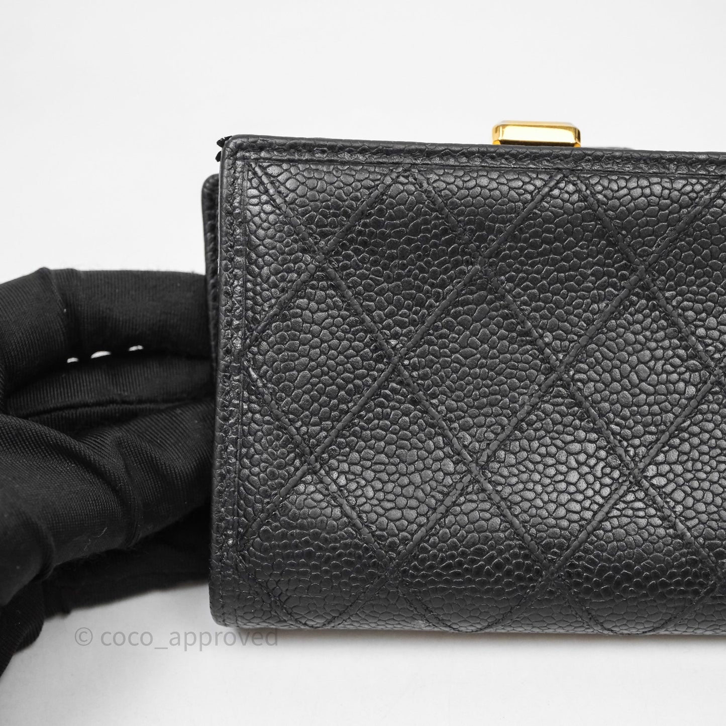 Chanel Vintage Buckle Wallet Black Caviar Gold Hardware⁣