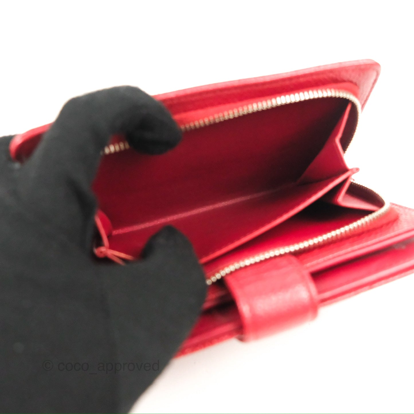 Chanel Classic French Wallet Quilted Red Caviar Silver Hardware