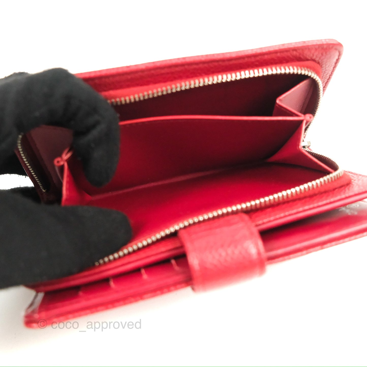 Chanel Classic French Wallet Quilted Red Caviar Silver Hardware