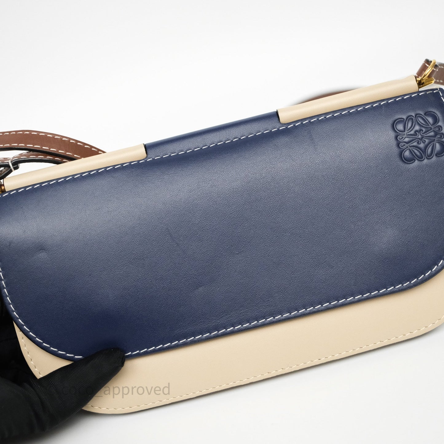 Loewe Gate Pochette Crossbody Bag Beige/ Navy Calfskin