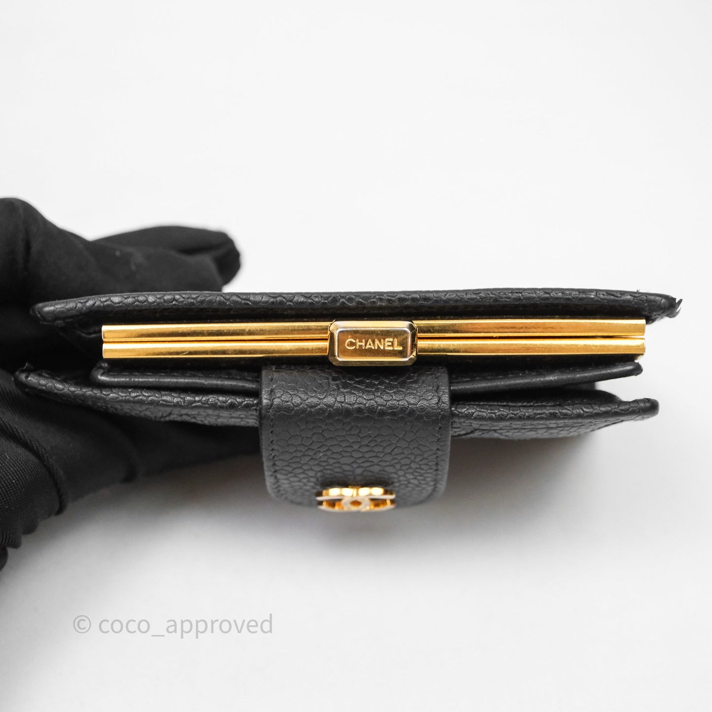 Chanel Vintage Buckle Wallet Black Caviar Gold Hardware⁣