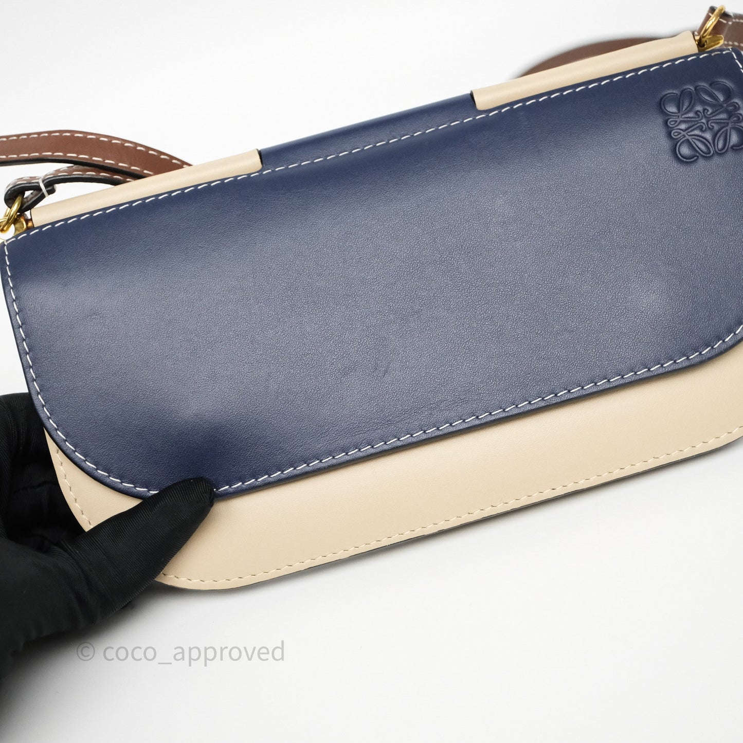 Loewe Gate Pochette Crossbody Bag Beige/ Navy Calfskin