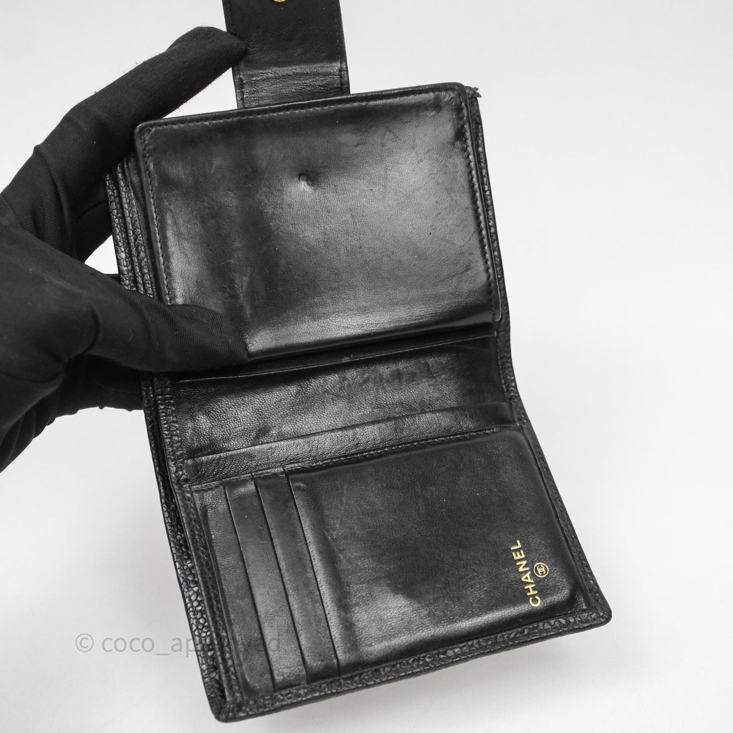 Chanel Vintage Buckle Wallet Black Caviar Gold Hardware⁣