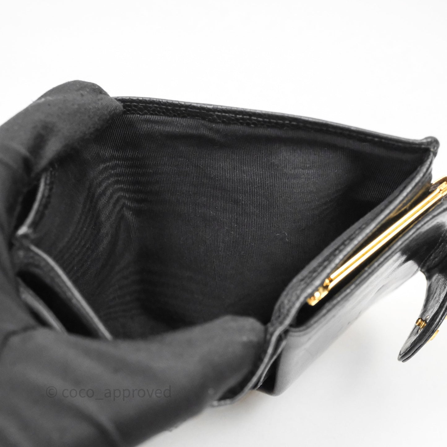 Chanel Vintage Buckle Wallet Black Caviar Gold Hardware⁣