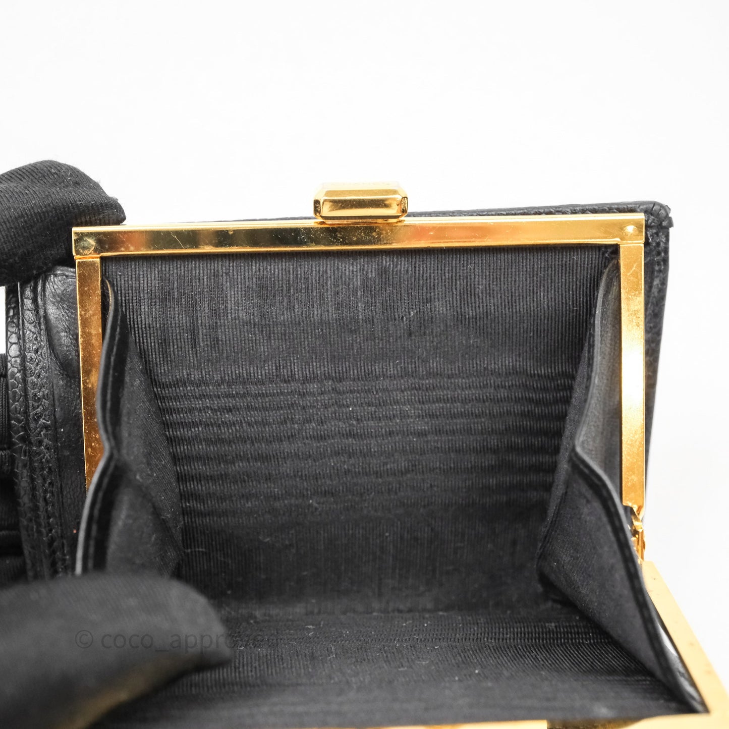 Chanel Vintage Buckle Wallet Black Caviar Gold Hardware⁣