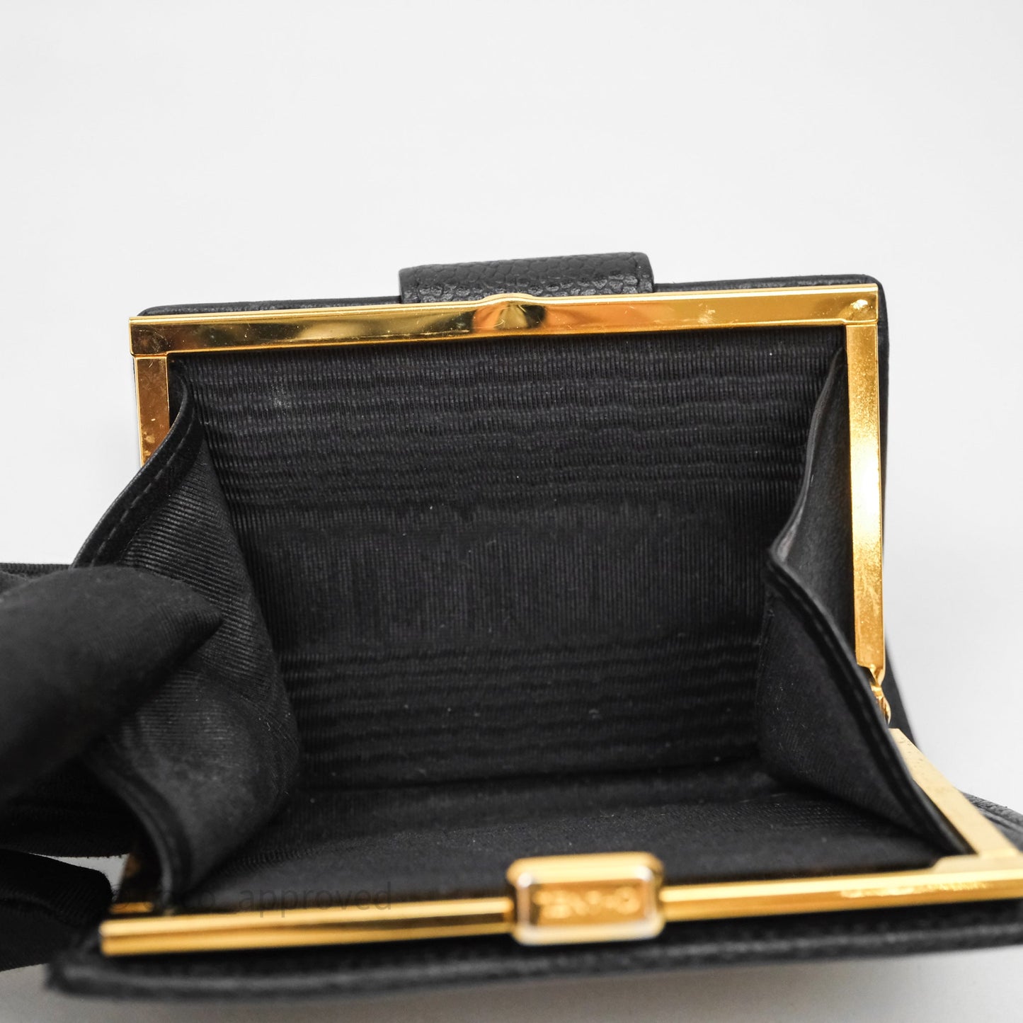 Chanel Vintage Buckle Wallet Black Caviar Gold Hardware⁣
