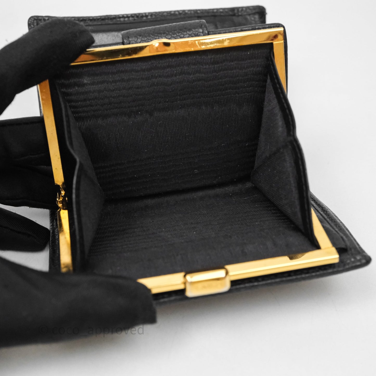Chanel Vintage Buckle Wallet Black Caviar Gold Hardware⁣