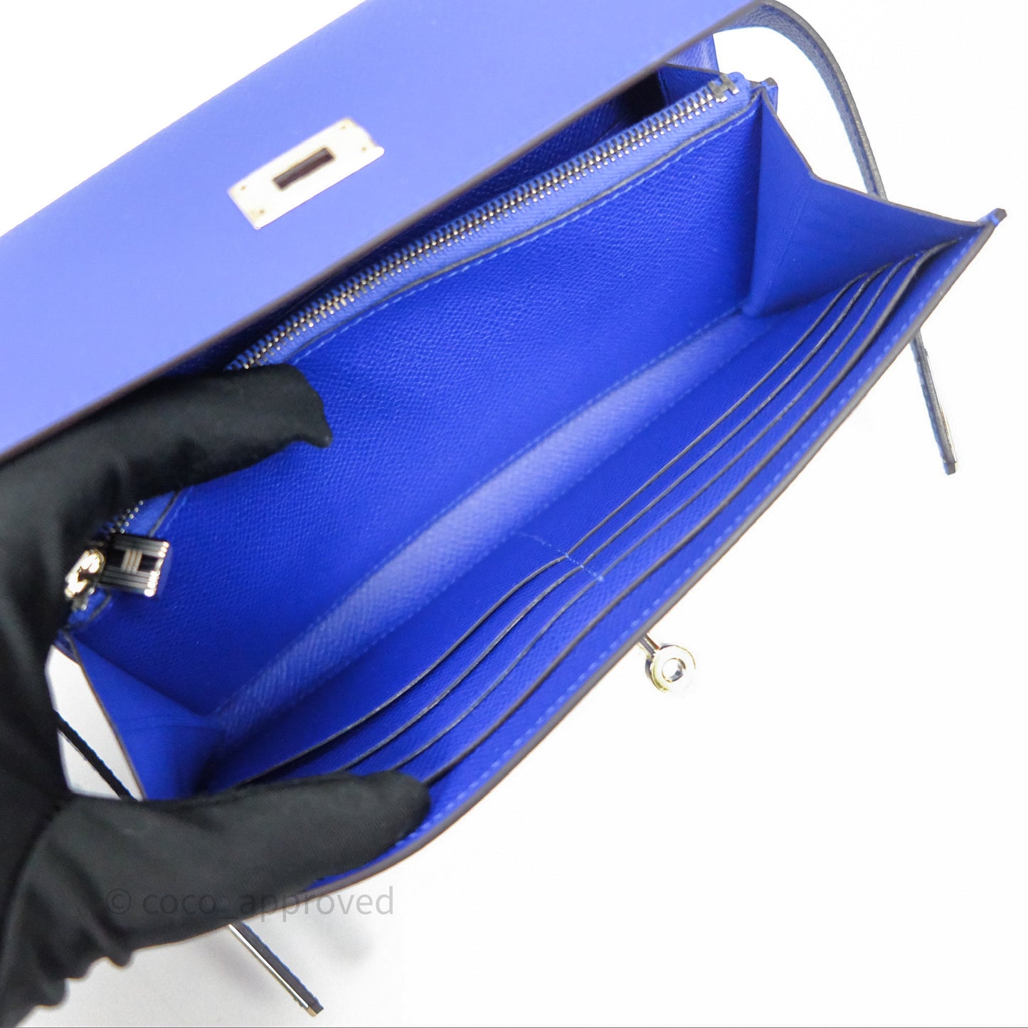 Hermès Kelly Wallet Bleu Électrique 7T Epsom Palladium Hardware