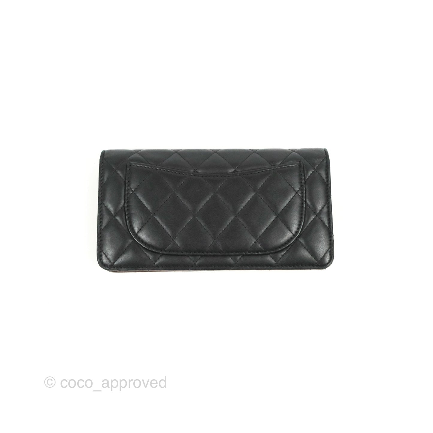 Chanel Classic Quilted Long Wallet Black Lambskin Silver Hardware