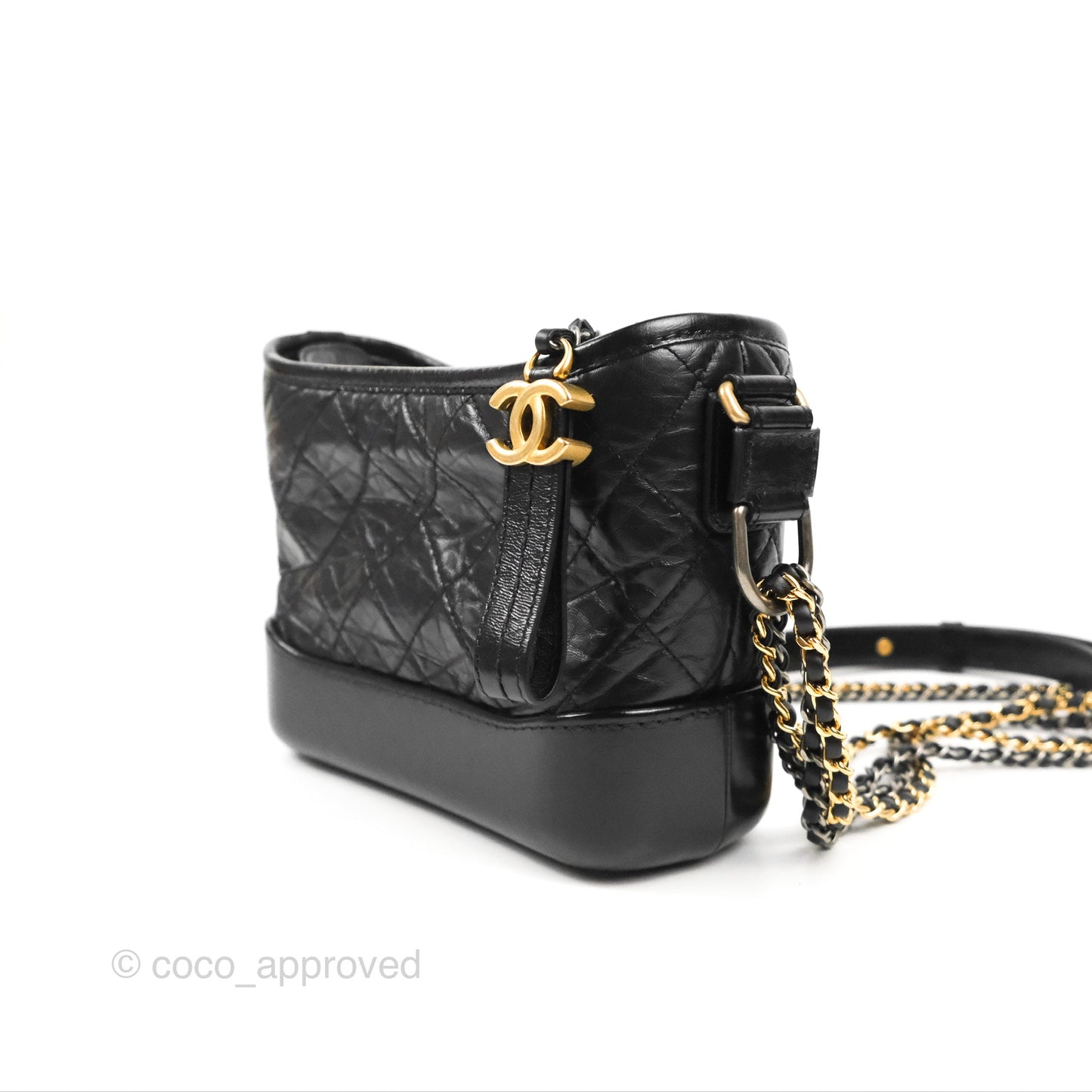 Chanel Quilted Small Gabrielle Hobo Black Aged Calfskin Mixed Hardware