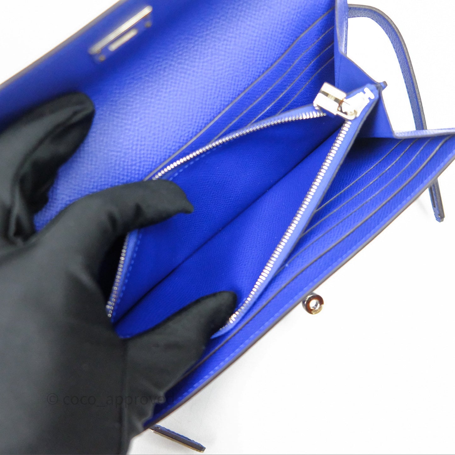 Hermès Kelly Wallet Bleu Électrique 7T Epsom Palladium Hardware