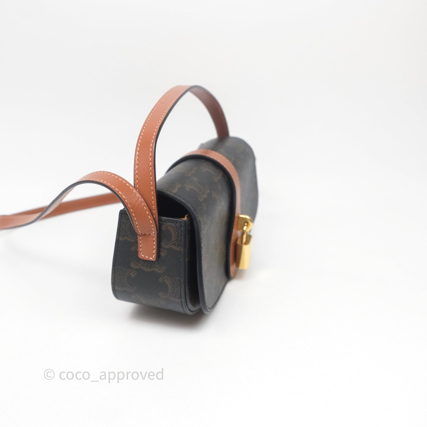 Celine Clutch on Strap Tabou Triomphe Canvas Tan Calfskin