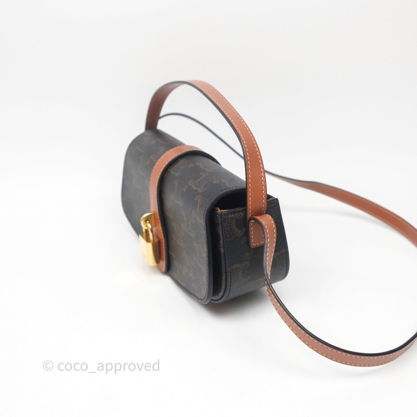 Celine Clutch on Strap Tabou Triomphe Canvas Tan Calfskin