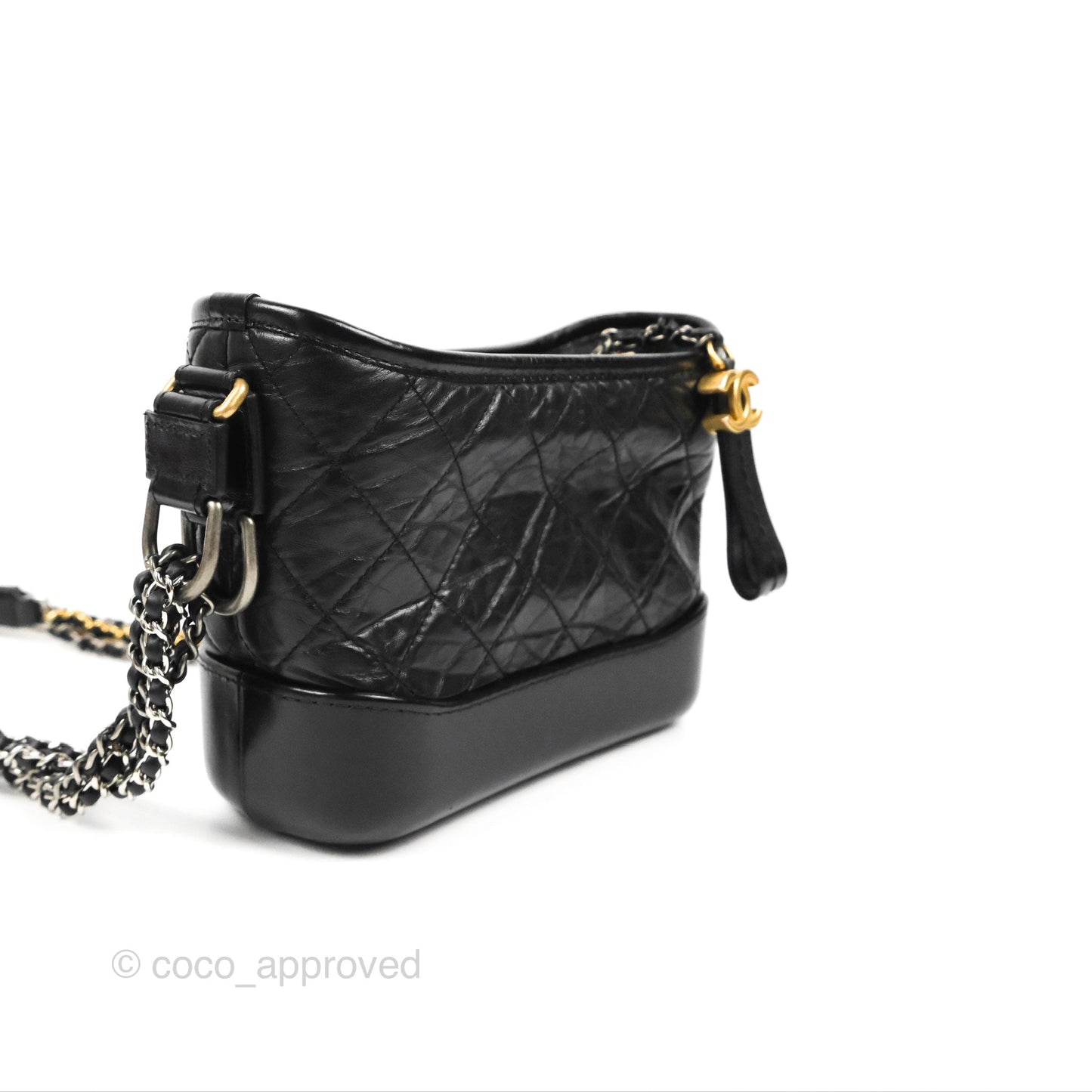 Chanel Quilted Small Gabrielle Hobo Black Aged Calfskin Mixed Hardware