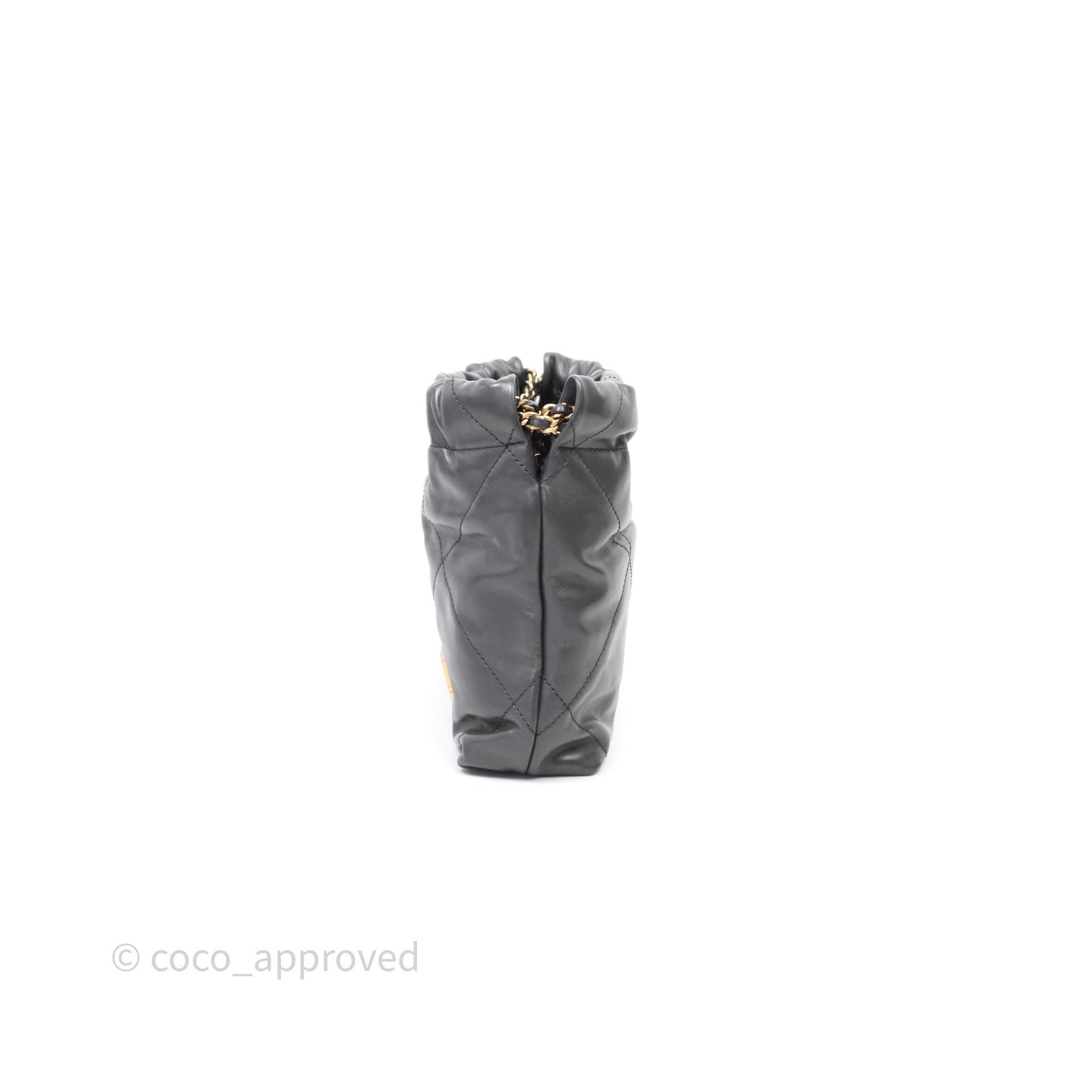 Chanel 22 Mini Bag Dark Grey Shiny Crumpled Calfskin Aged Gold Hardware