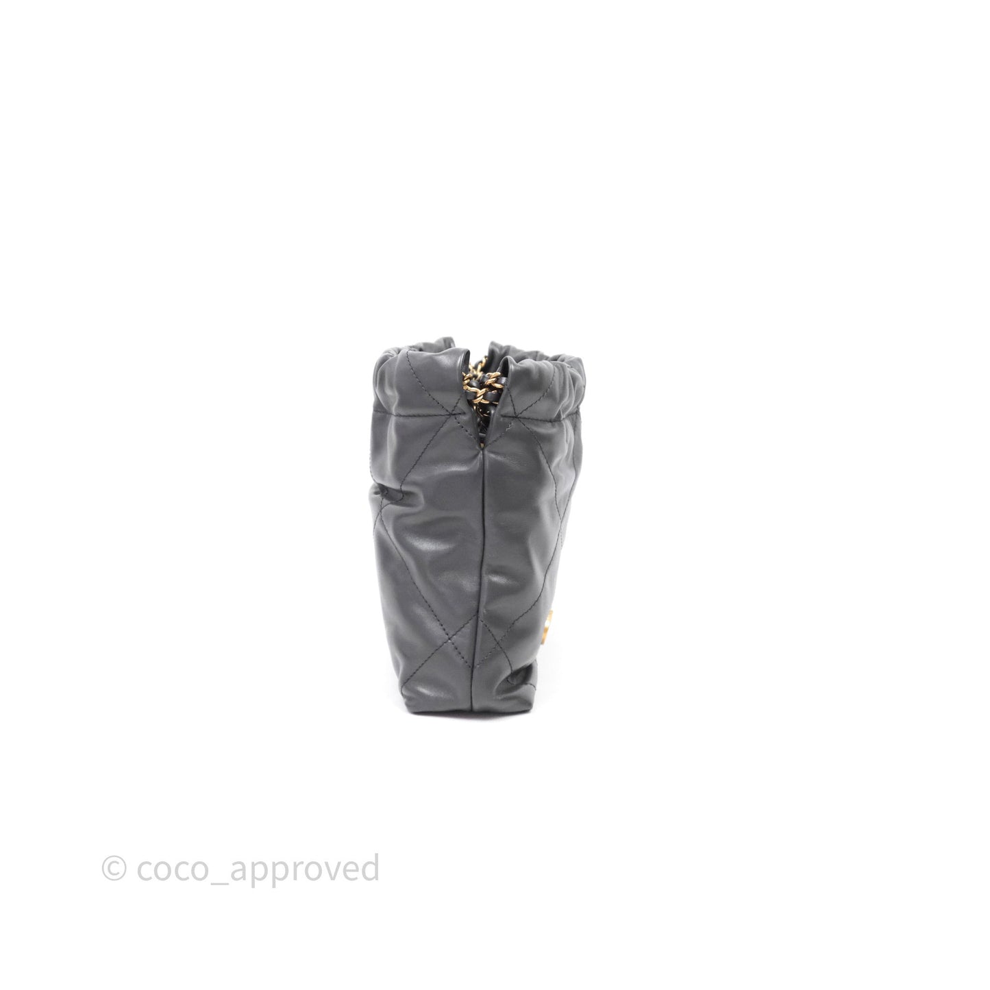 Chanel 22 Mini Bag Dark Grey Shiny Crumpled Calfskin Aged Gold Hardware