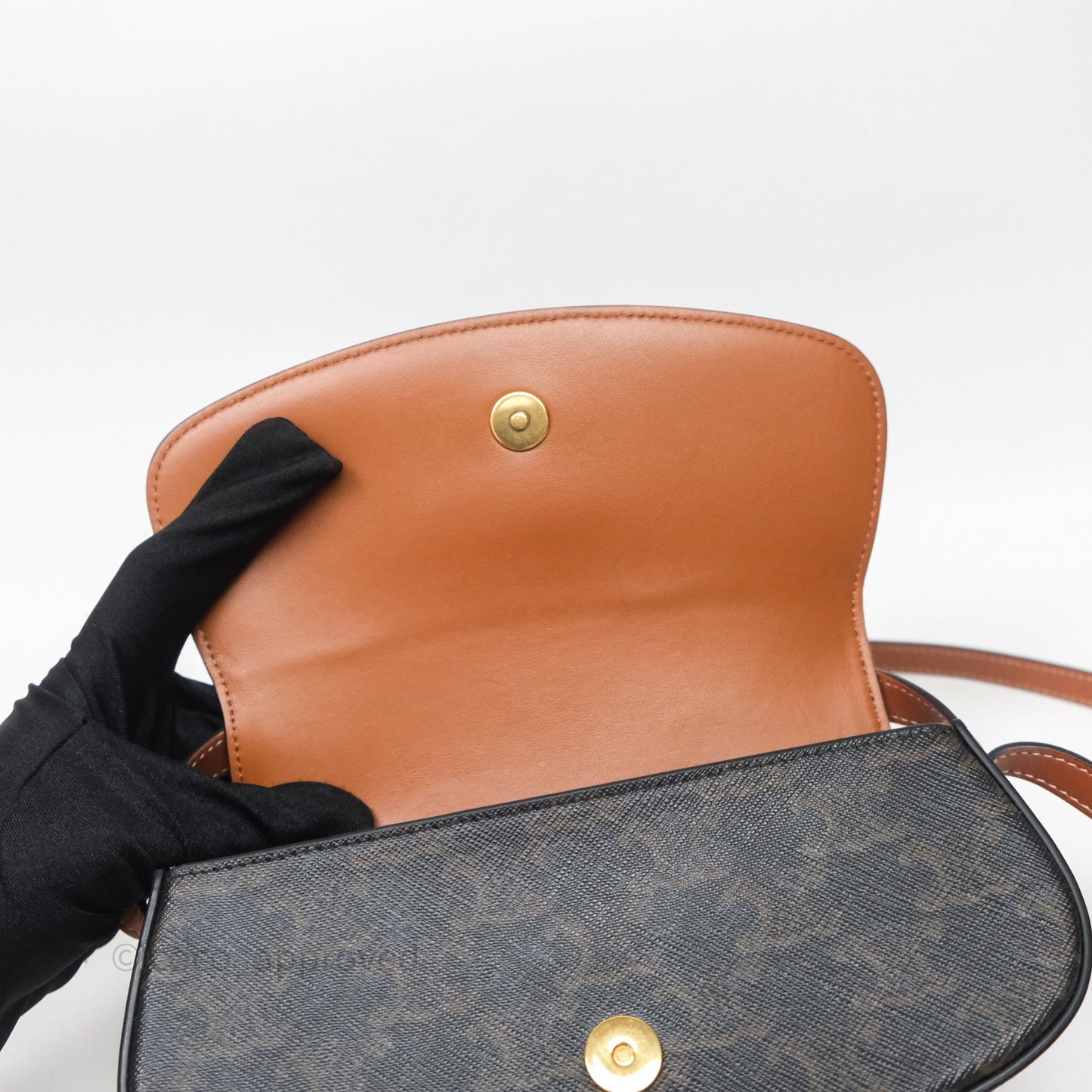 Celine Clutch on Strap Tabou Triomphe Canvas Tan Calfskin