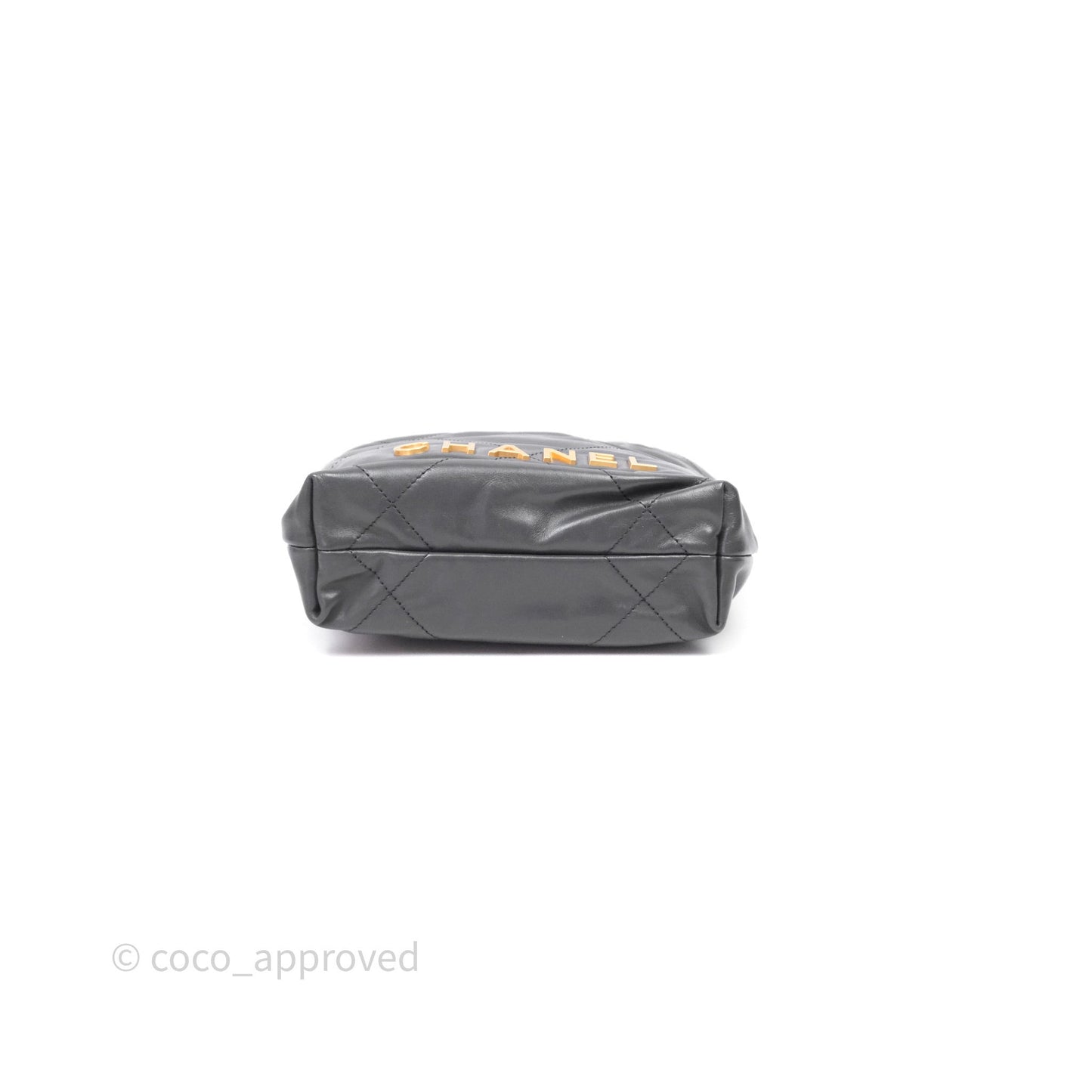 Chanel 22 Mini Bag Dark Grey Shiny Crumpled Calfskin Aged Gold Hardware