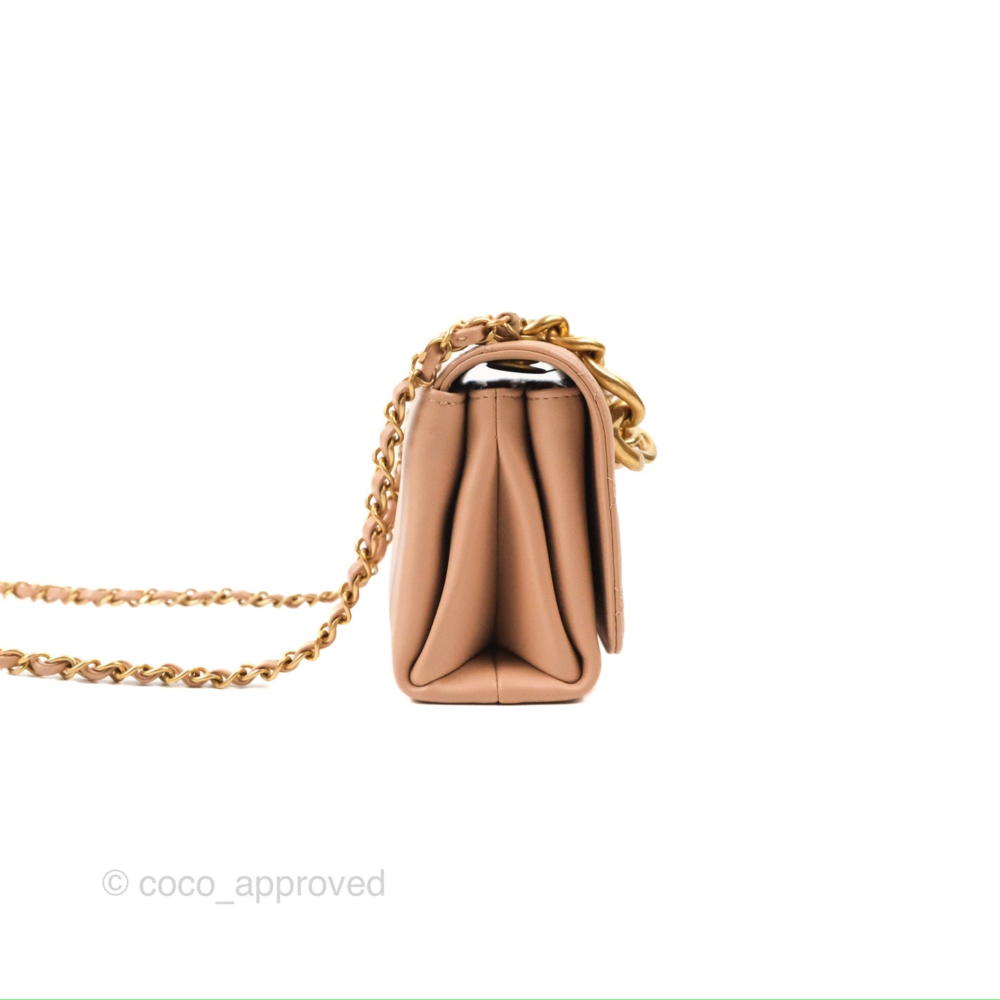 Chanel Pearl Chain Bag Nude Pink Calfskin Aged Gold Hardware