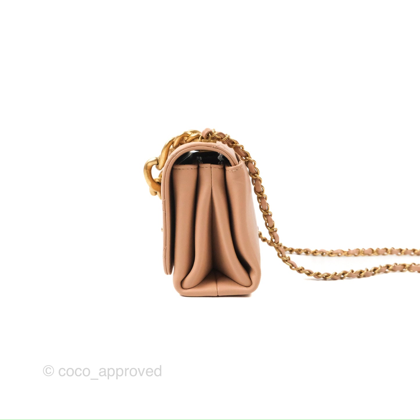 Chanel Pearl Chain Bag Nude Pink Calfskin Aged Gold Hardware