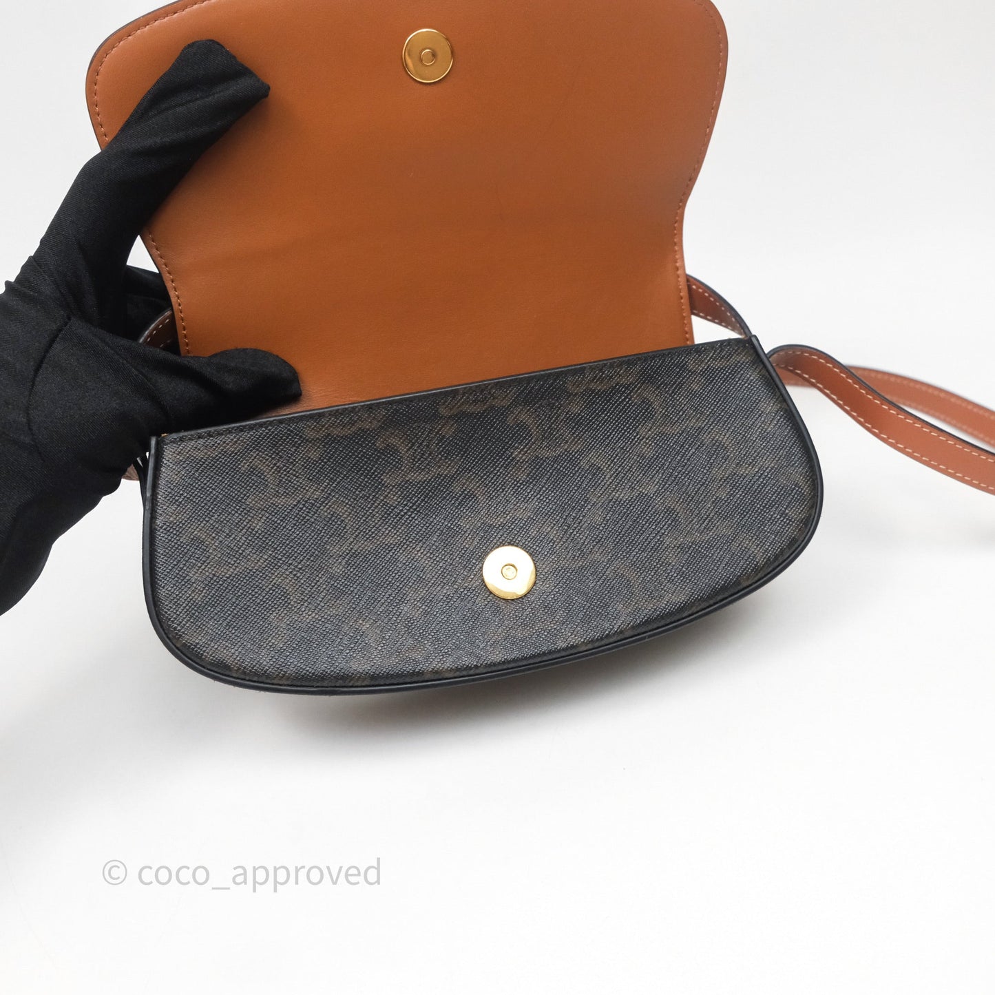 Celine Clutch on Strap Tabou Triomphe Canvas Tan Calfskin