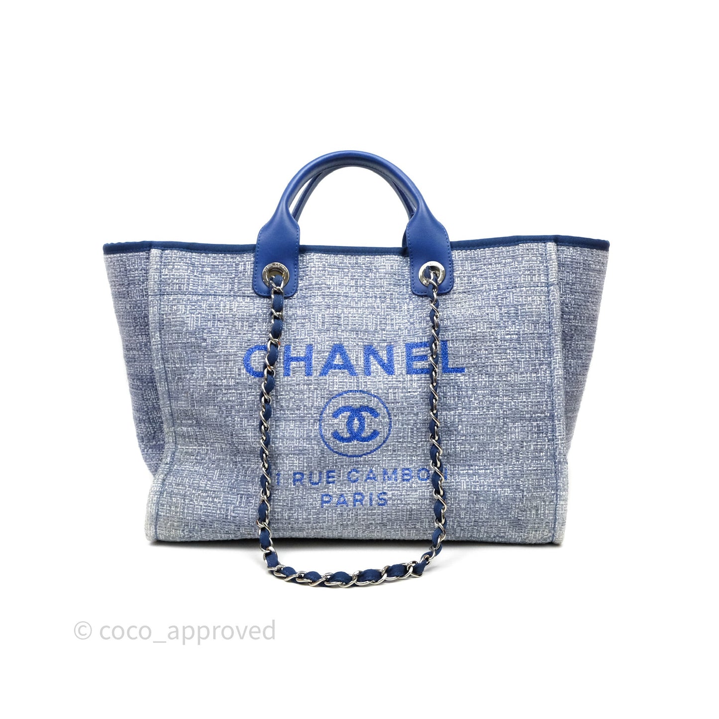 Chanel Large Deauville Blue Canvas Silver Hardware