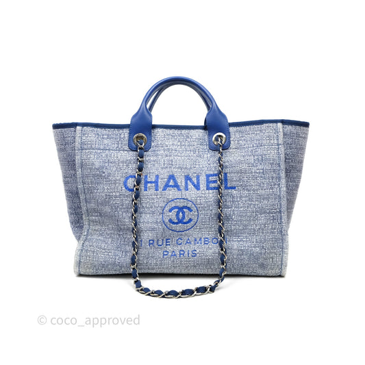 Chanel Large Deauville Blue Canvas Silver Hardware