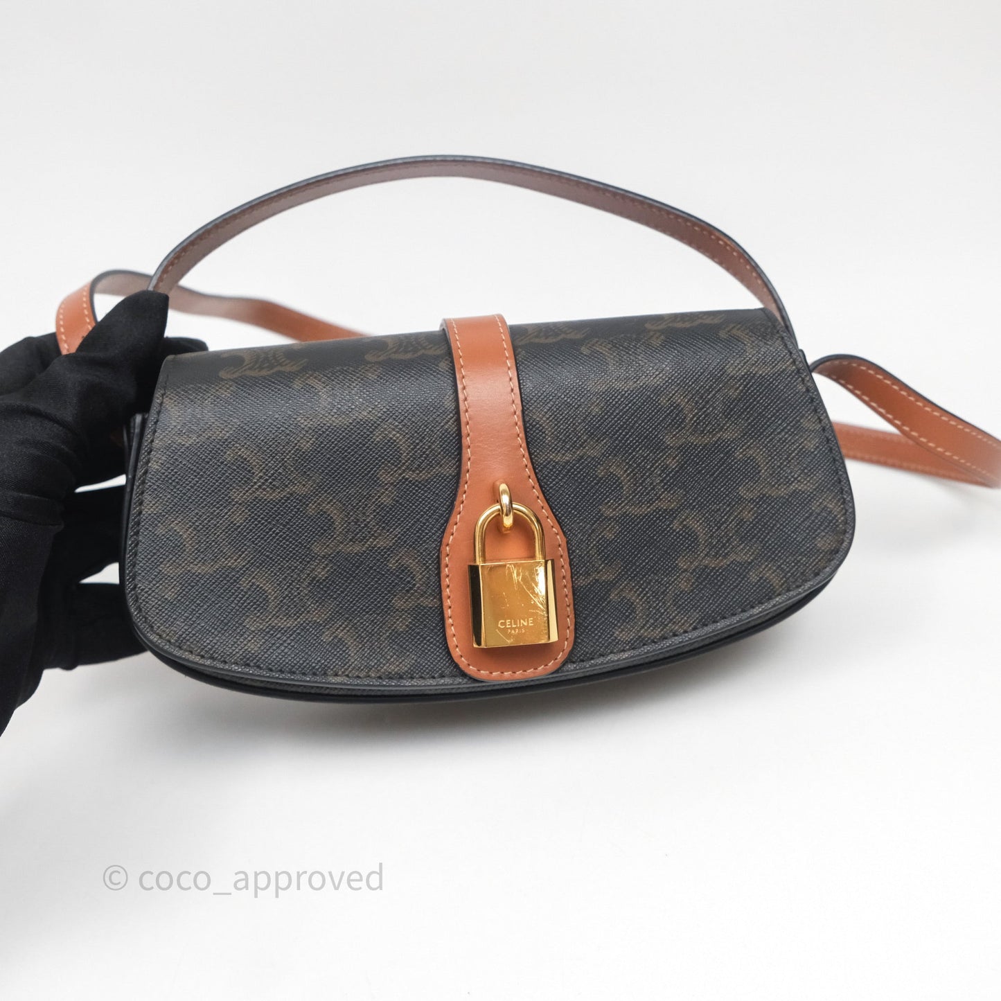 Celine Clutch on Strap Tabou Triomphe Canvas Tan Calfskin