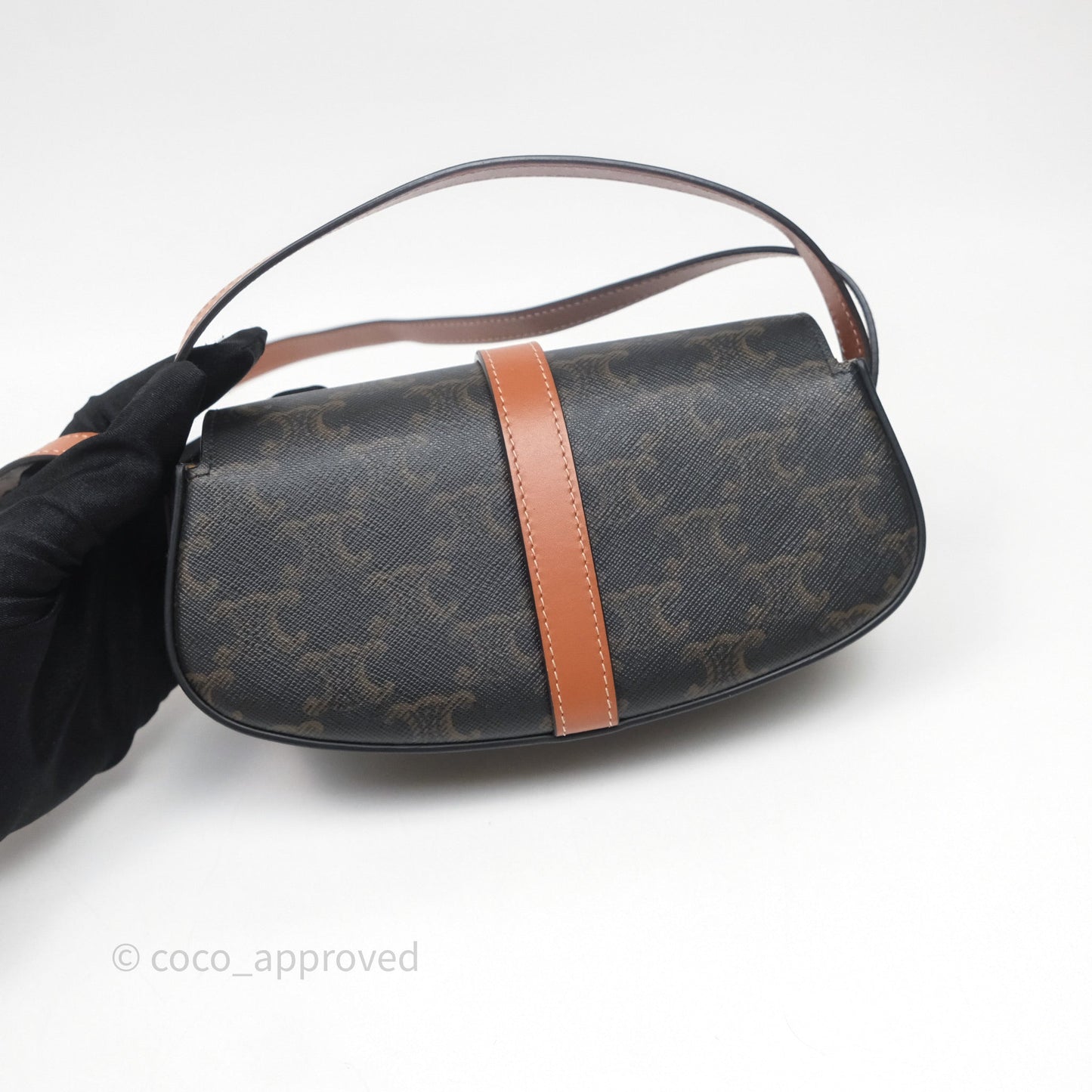 Celine Clutch on Strap Tabou Triomphe Canvas Tan Calfskin