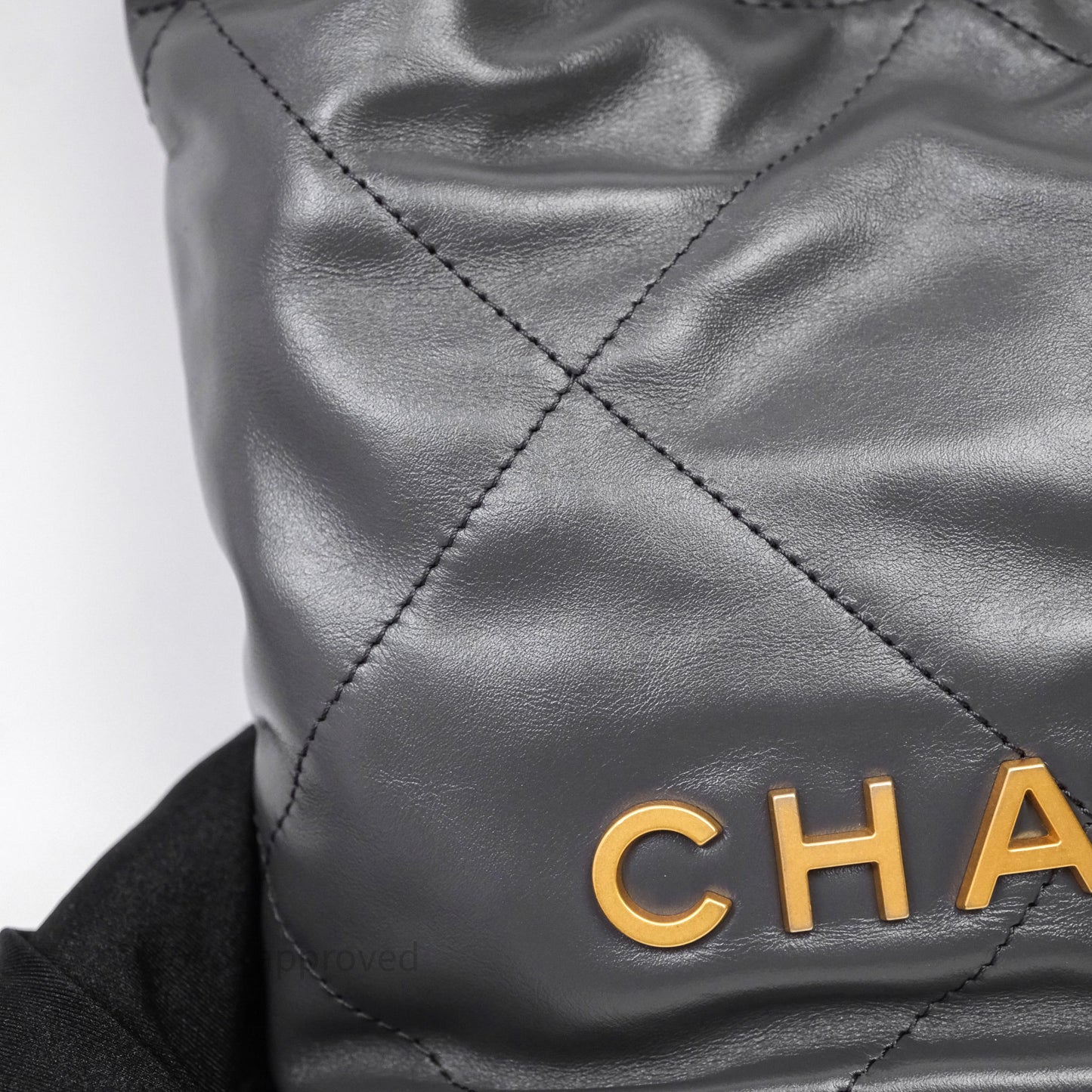 Chanel 22 Mini Bag Dark Grey Shiny Crumpled Calfskin Aged Gold Hardware