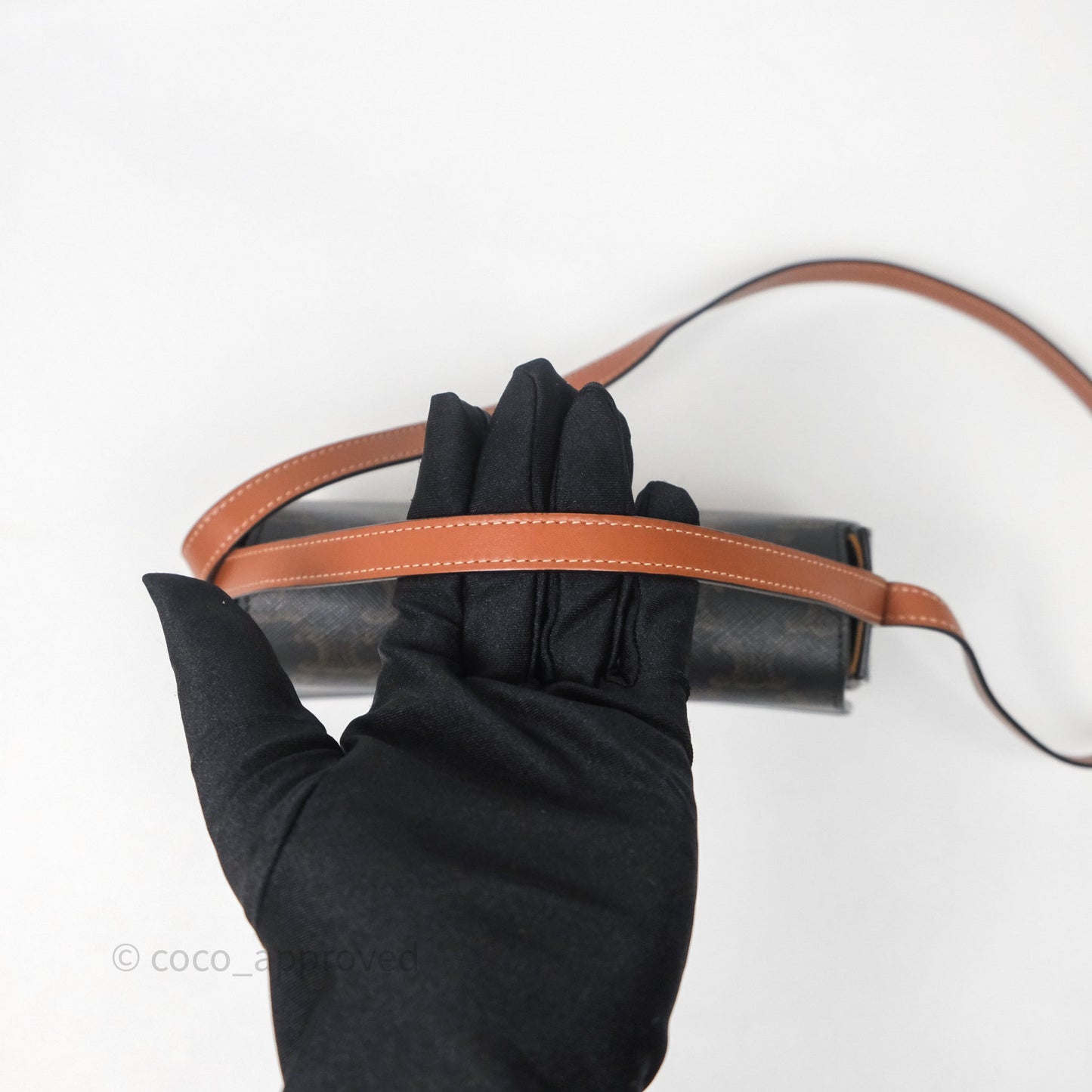 Celine Clutch on Strap Tabou Triomphe Canvas Tan Calfskin