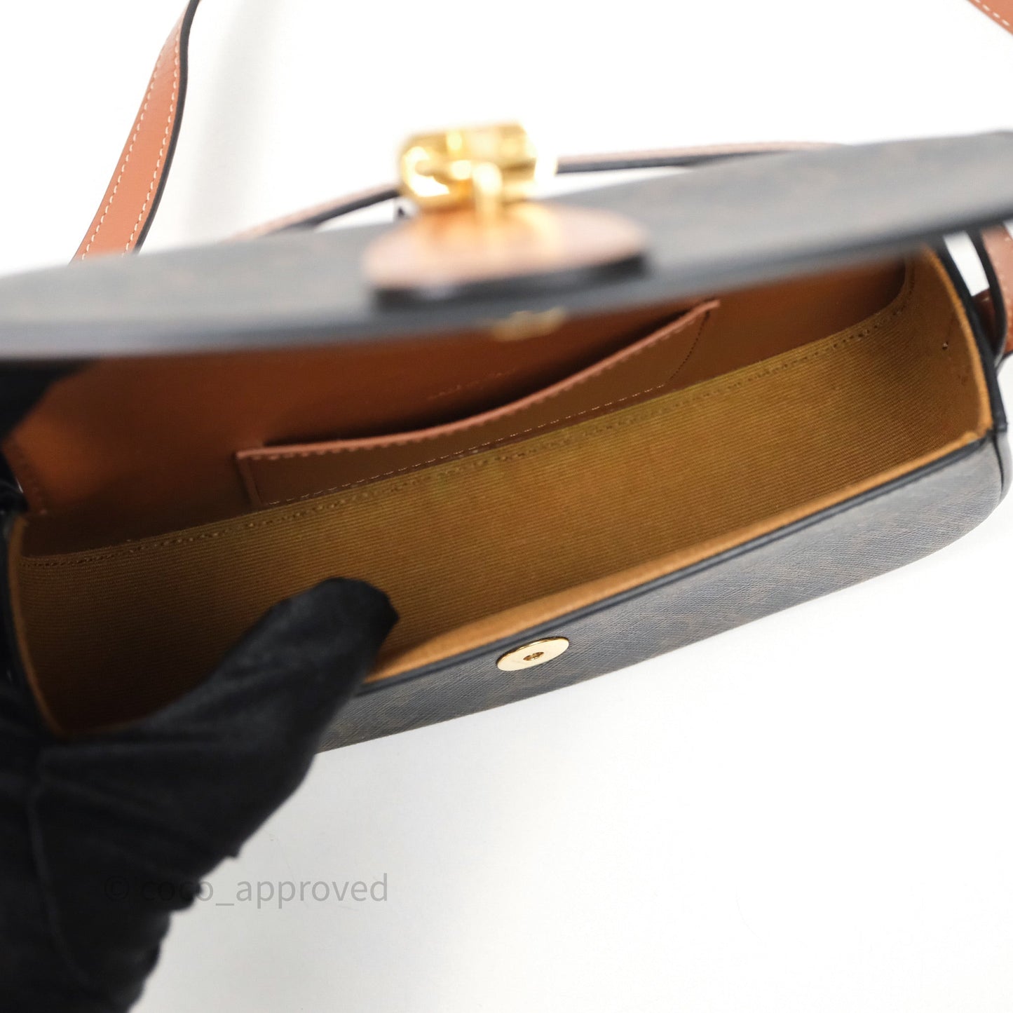 Celine Clutch on Strap Tabou Triomphe Canvas Tan Calfskin