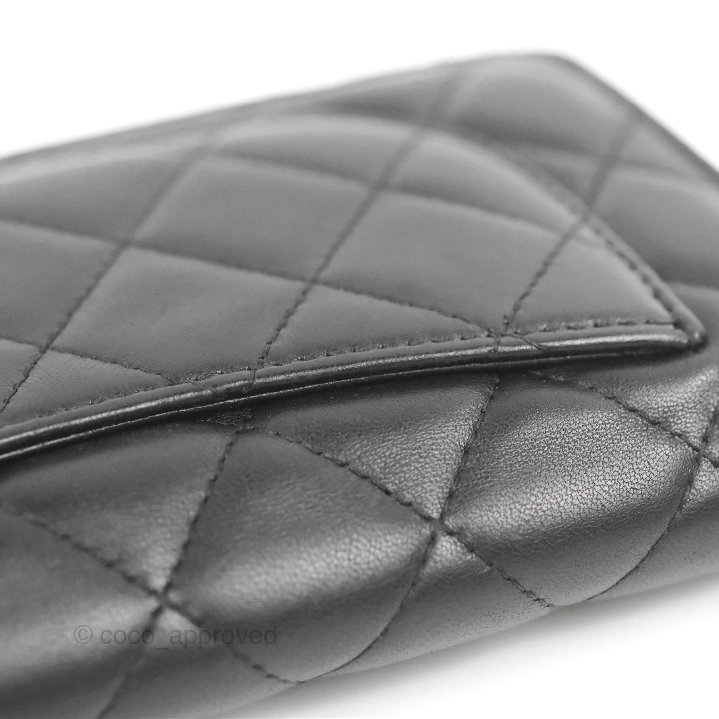 Chanel Classic Quilted Long Wallet Black Lambskin Silver Hardware