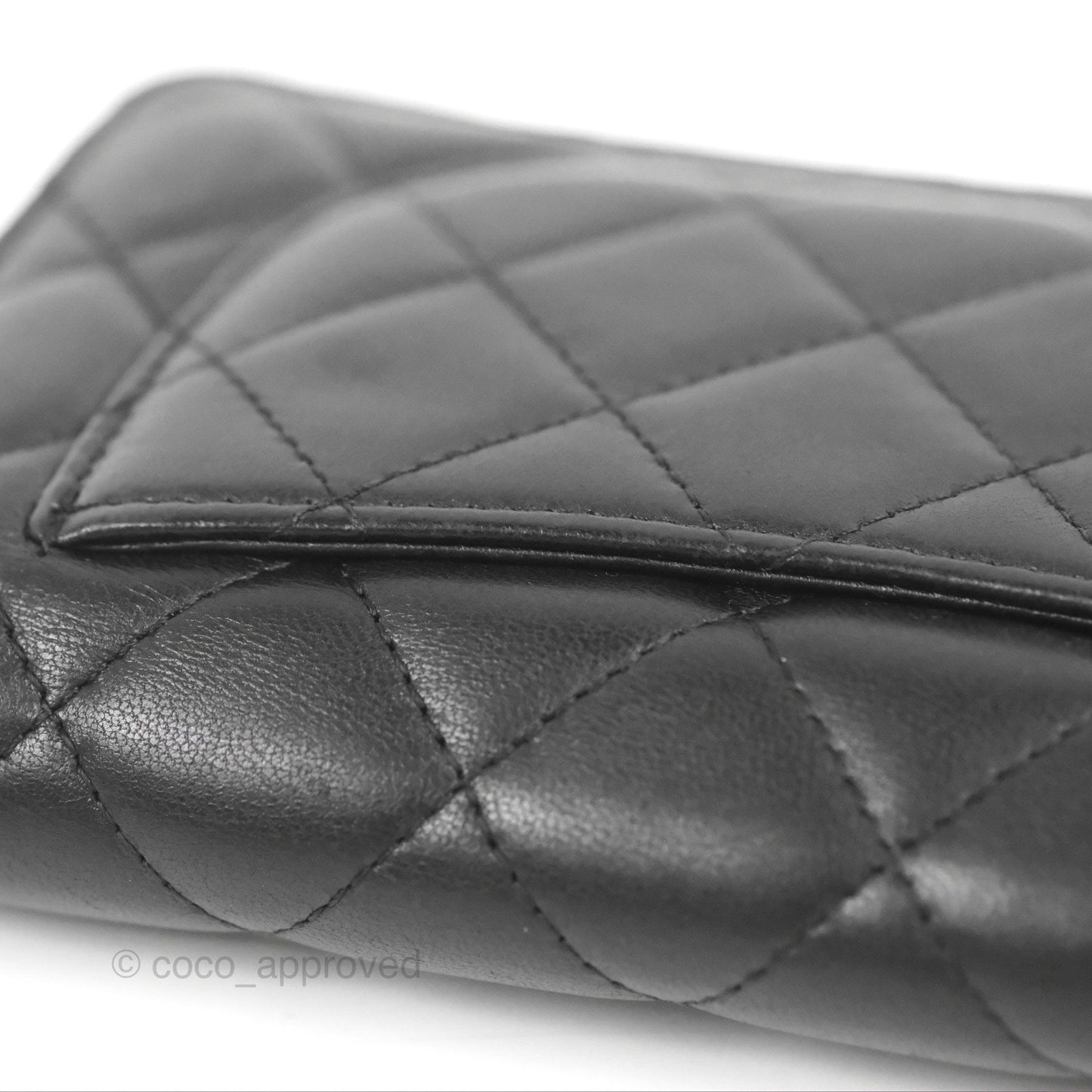 Chanel Classic Quilted Long Wallet Black Lambskin Silver Hardware